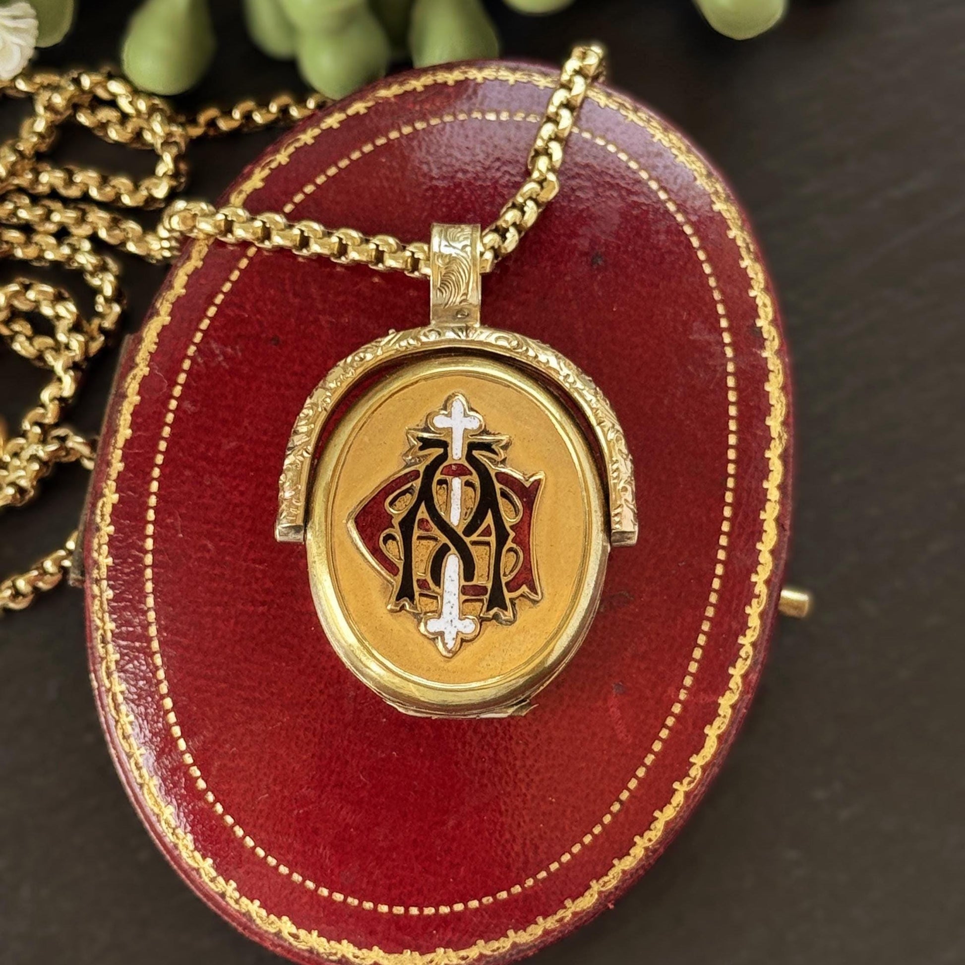 Victorian Gold Vermeil & Enamel Love Token Spinner Locket Pendant: Amity Eternity Infinity (AEI)