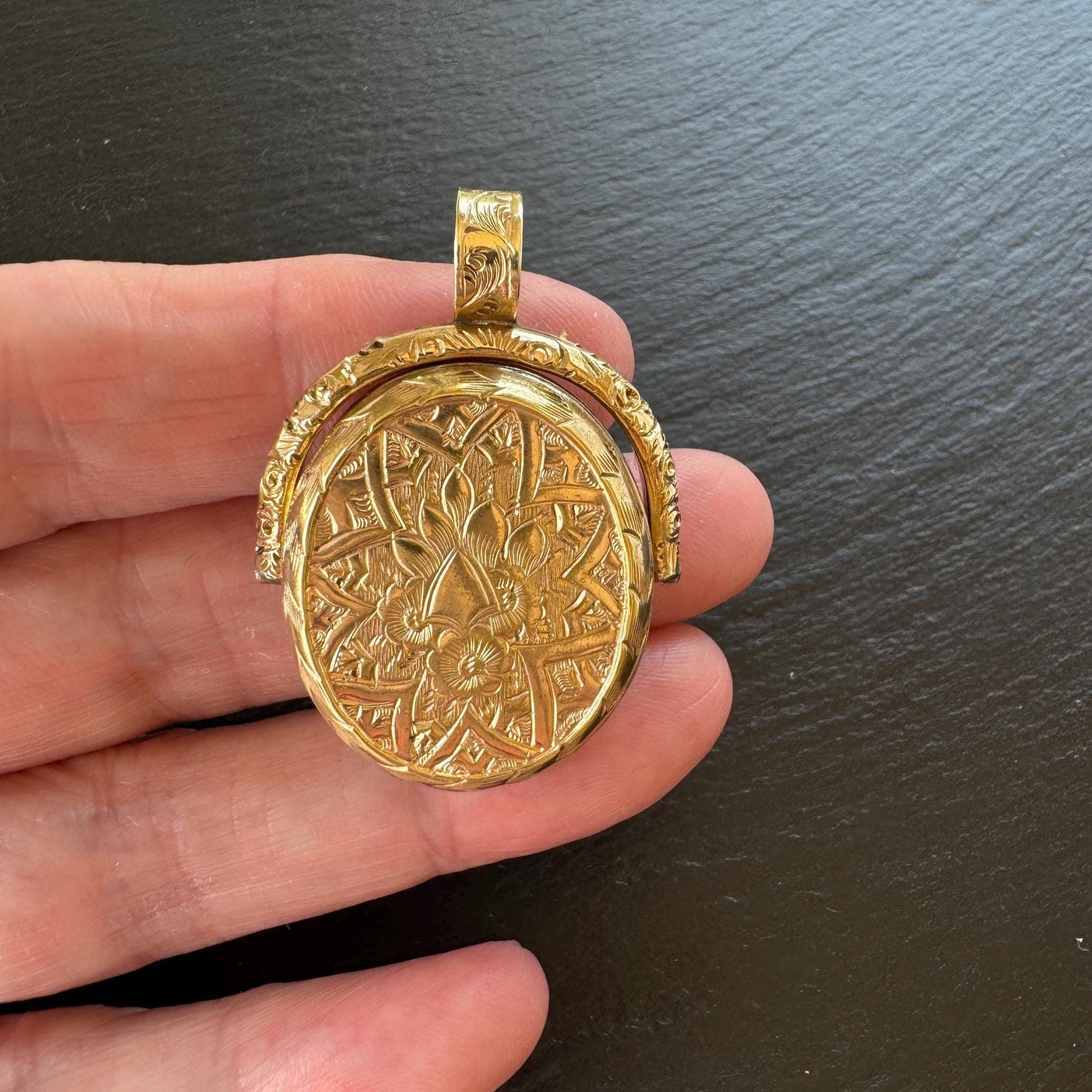 Victorian Gold Vermeil & Enamel Love Token Spinner Locket Pendant: Amity Eternity Infinity (AEI)