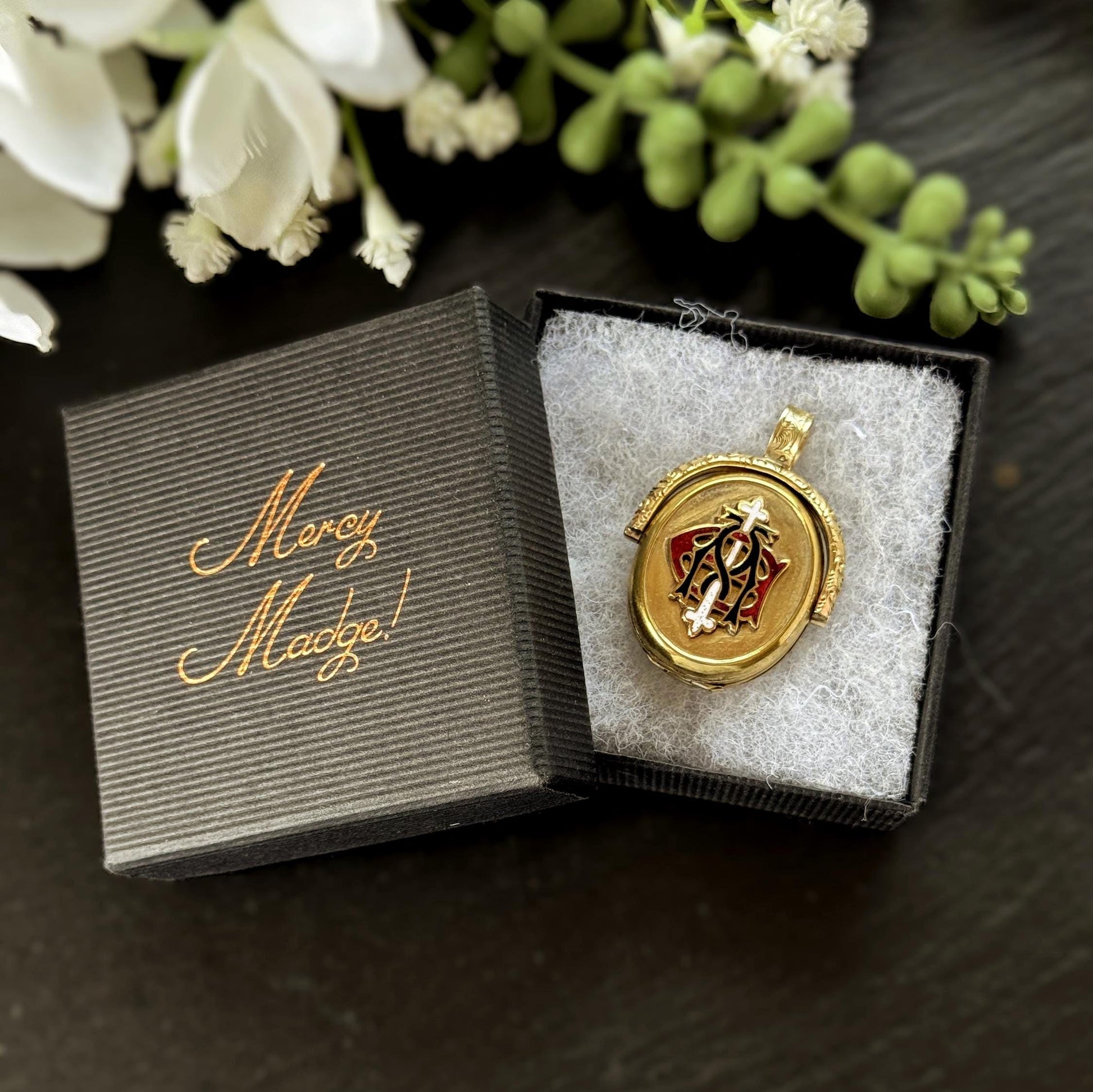Victorian Gold Vermeil & Enamel Love Token Spinner Locket Pendant: Amity Eternity Infinity (AEI)
