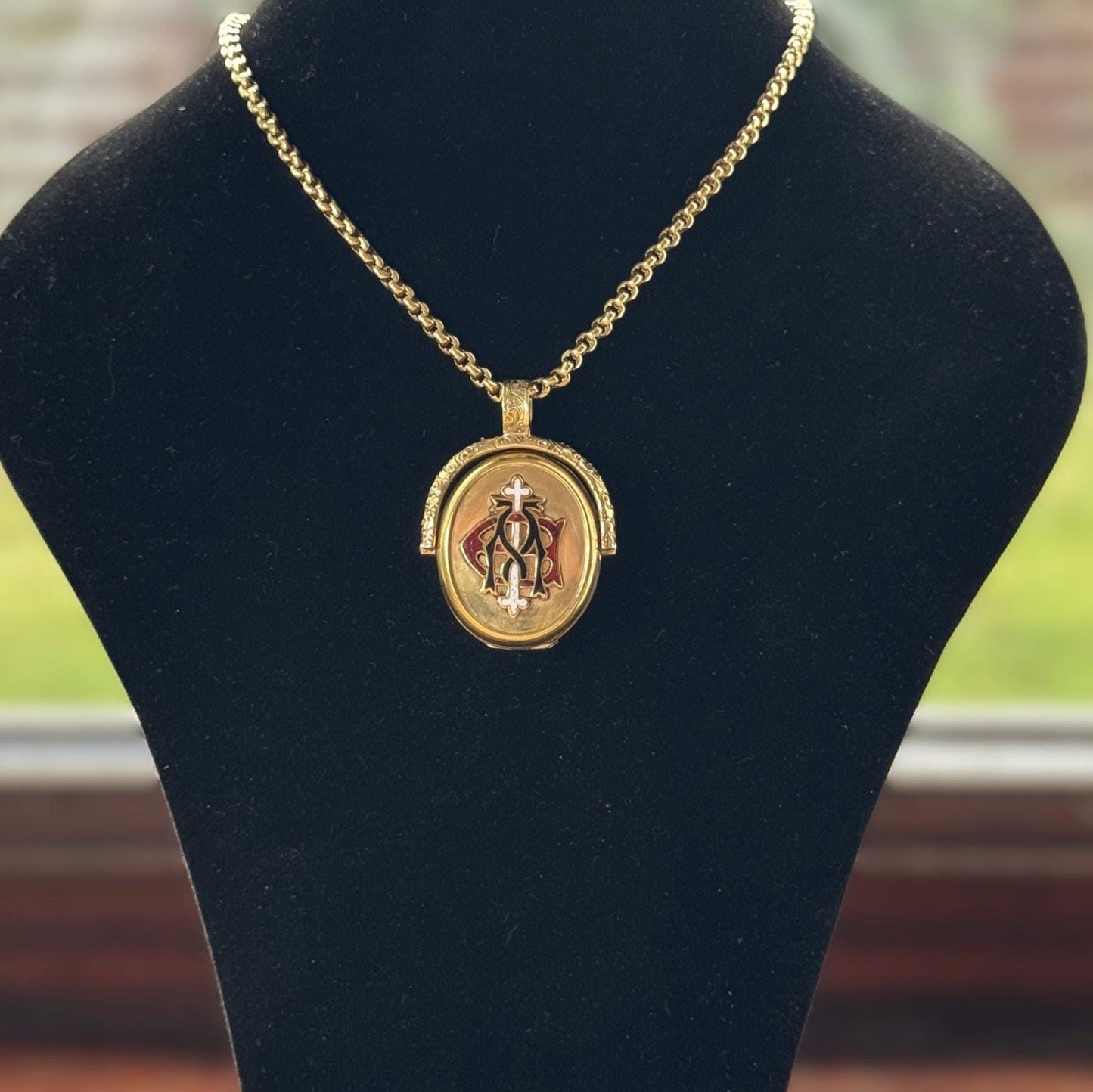 Victorian Gold Vermeil & Enamel Love Token Spinner Locket Pendant: Amity Eternity Infinity (AEI)