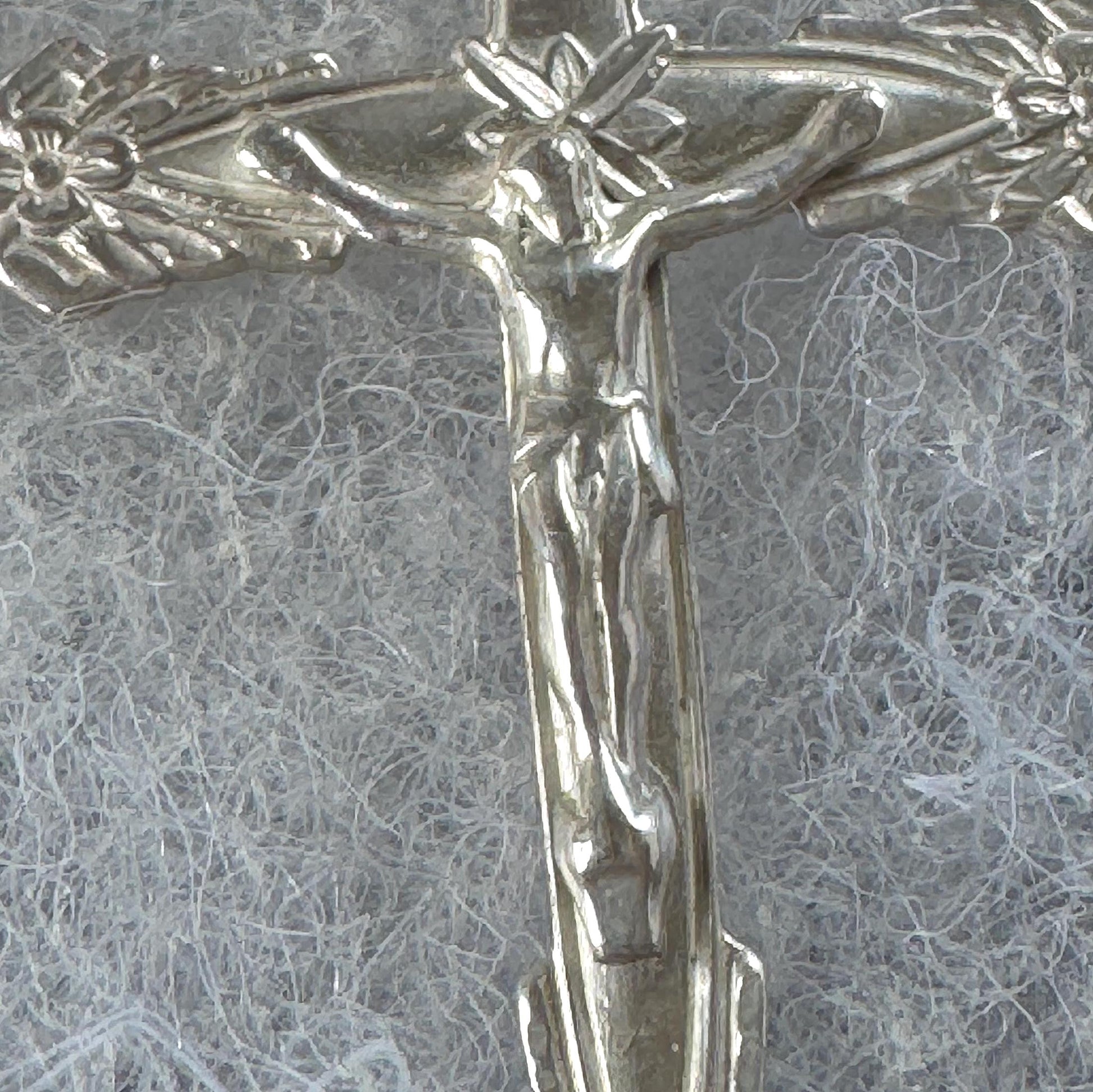 Vintage Sterling Silver Art Nouveau Revival Crucifix Pendant & Belcher Chain