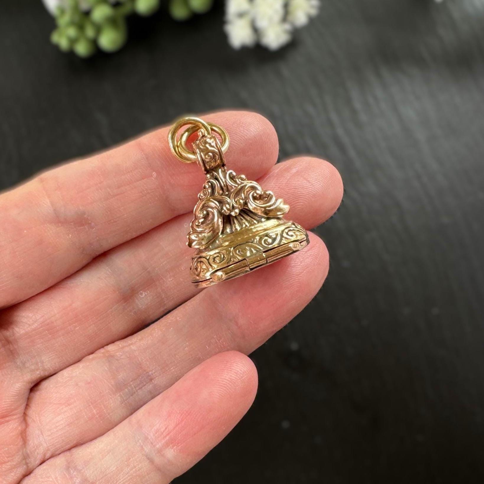 Antique Gold Gilded Victorian Locket Fob Pendant With Concealed Compartment