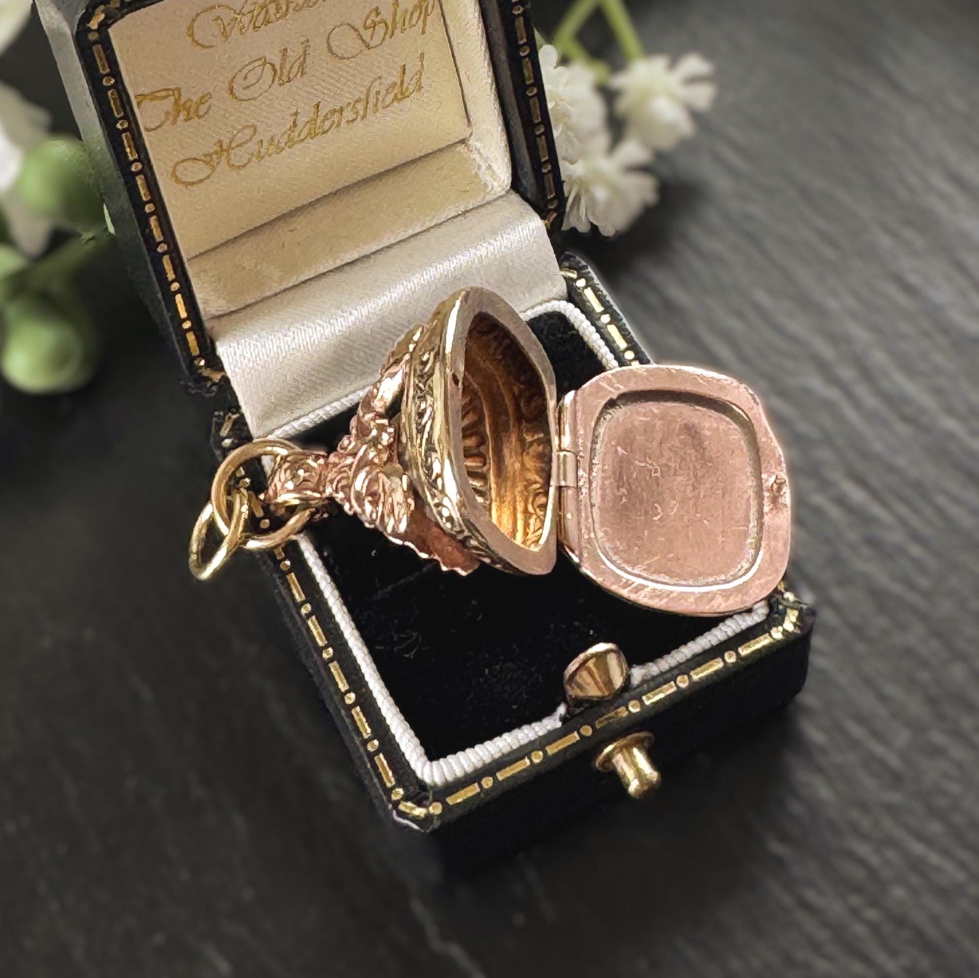 Antique Gold Gilded Victorian Locket Fob Pendant With Concealed Compartment