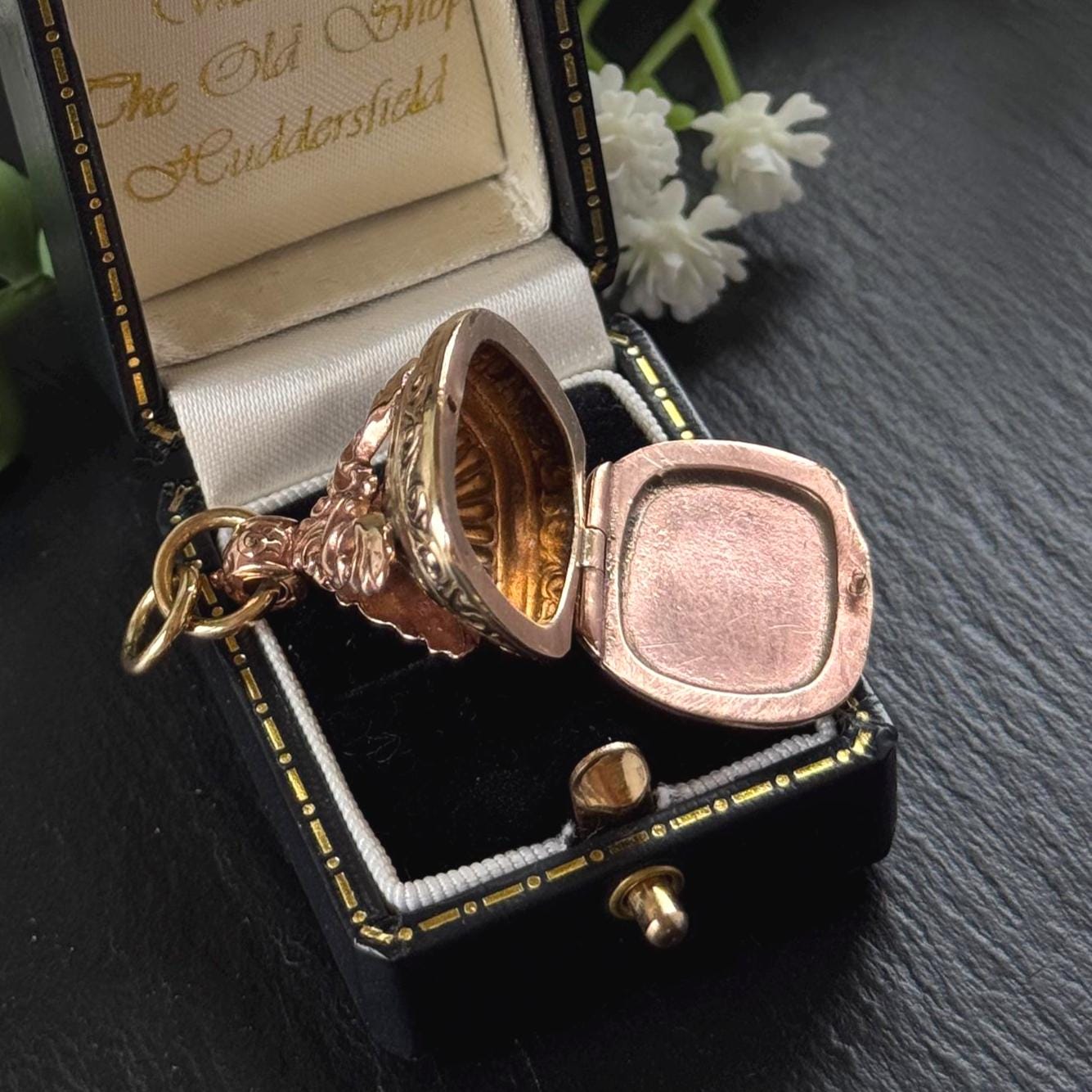 Antique Gold Gilded Victorian Locket Fob Pendant With Concealed Compartment