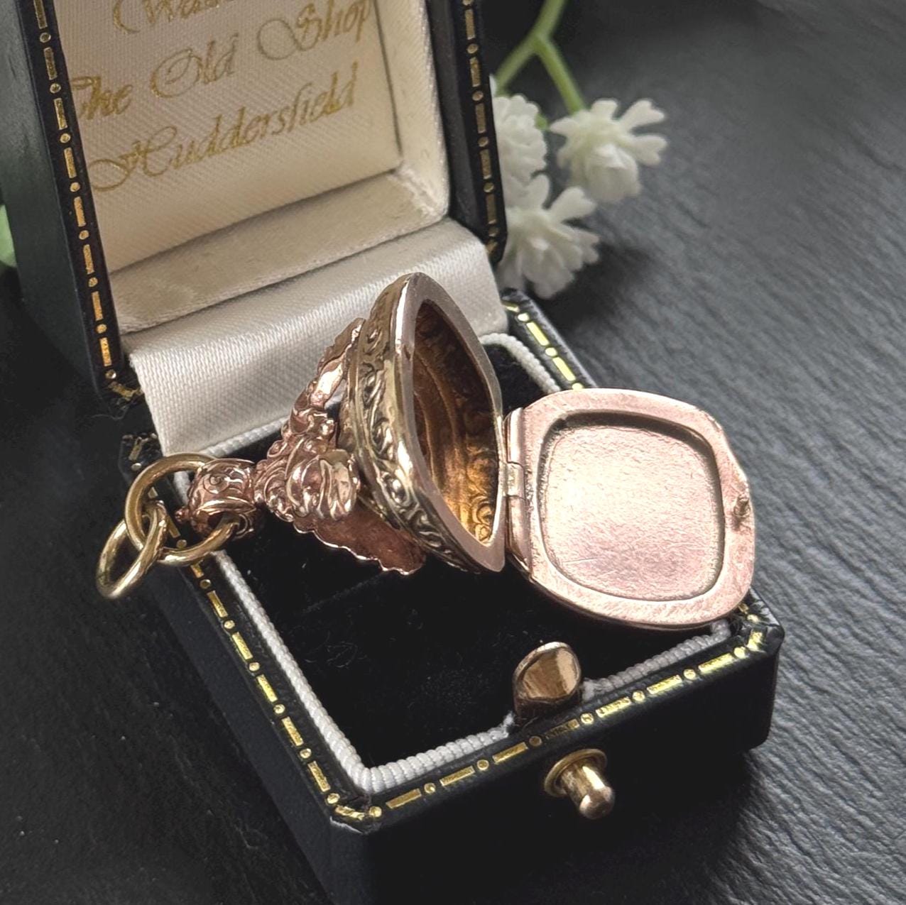 Antique Gold Gilded Victorian Locket Fob Pendant With Concealed Compartment