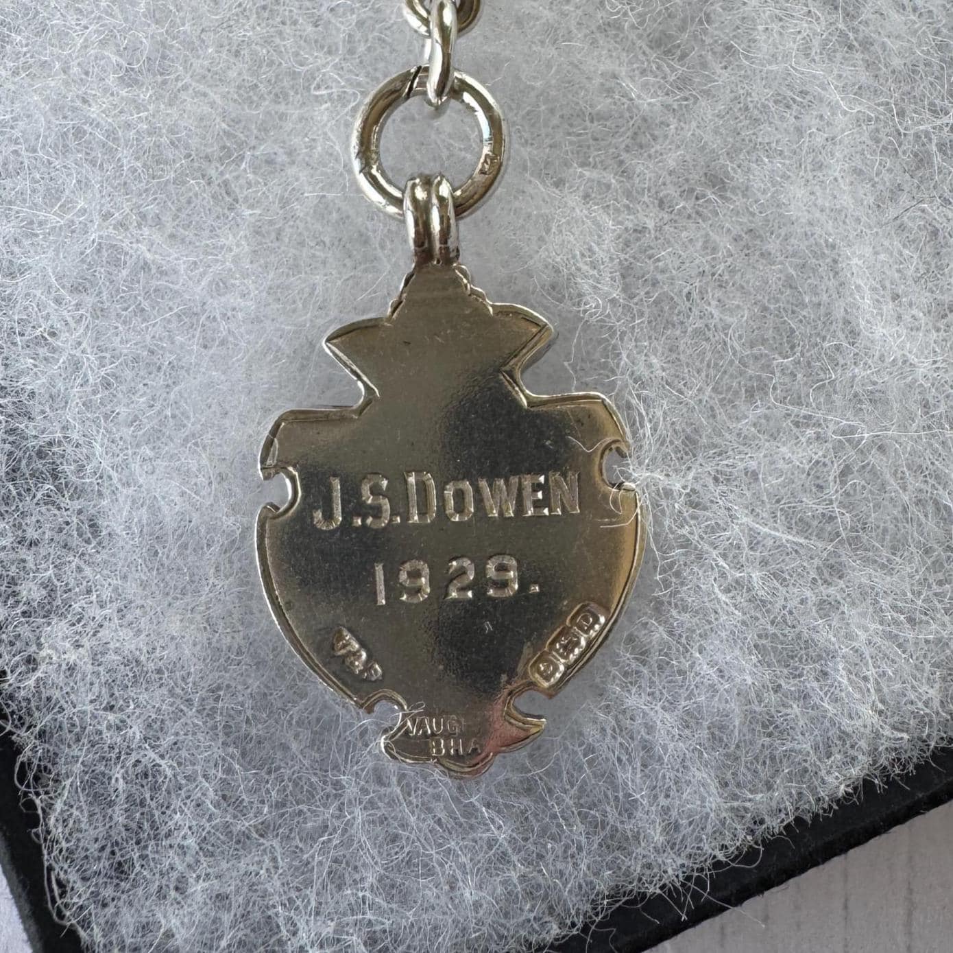 Antique Sterling Silver Albert Watch Chain, 1918, Staffordshire Schools Football Association Fob, 47.4g