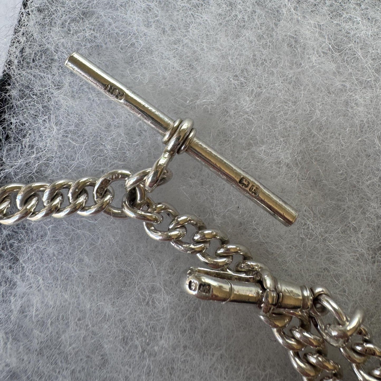 Antique Sterling Silver Albert Watch Chain, 1918, Staffordshire Schools Football Association Fob, 47.4g