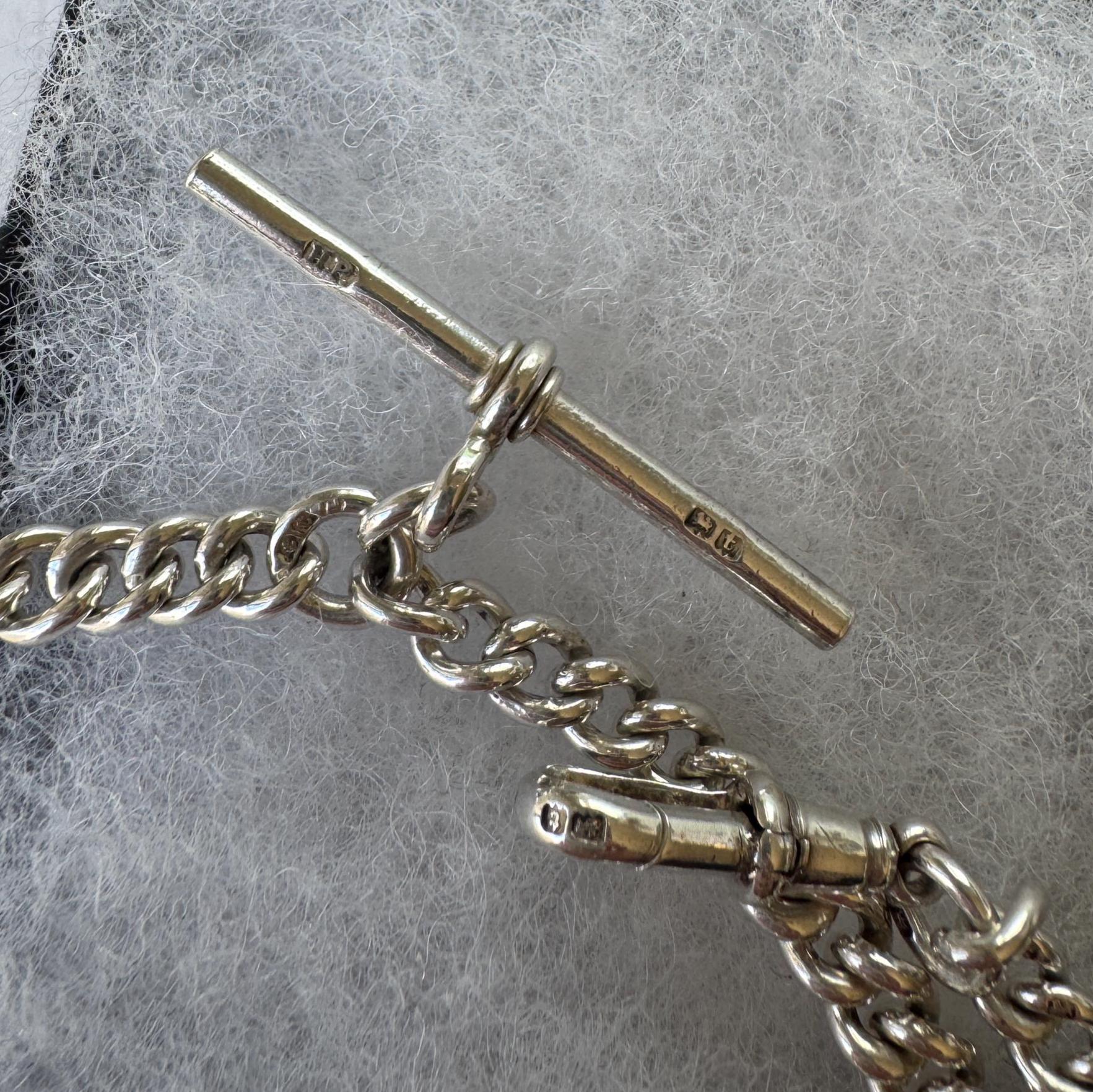 Antique Sterling Silver Albert Watch Chain, 1918, Staffordshire Schools Football Association Fob, 47.4g