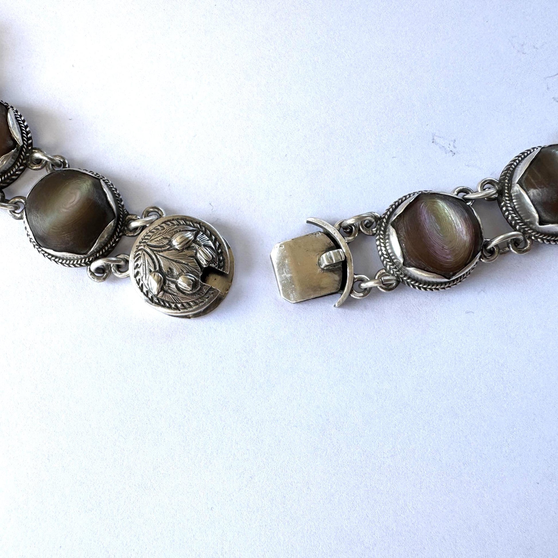 Exceptional Antique Arts and Crafts Necklace | Plum-Toned Cat's Eye Quartz Gemstones