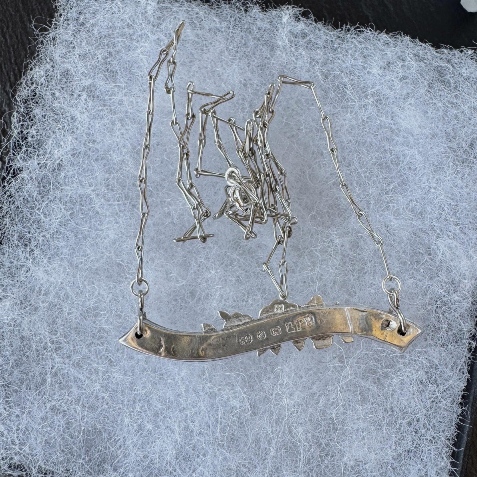 Antique Victorian Sterling Silver Horizontal Bar Necklace, Horseshoe, Ivy, Roses, Birmingham 1898