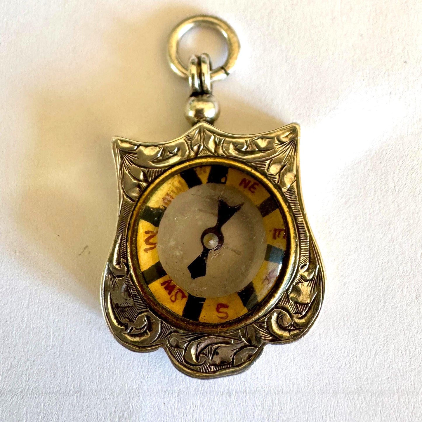 Antique Sterling Silver Working Compass Watch Fob | Chester 1901 Hallmarked Victorian Pendant