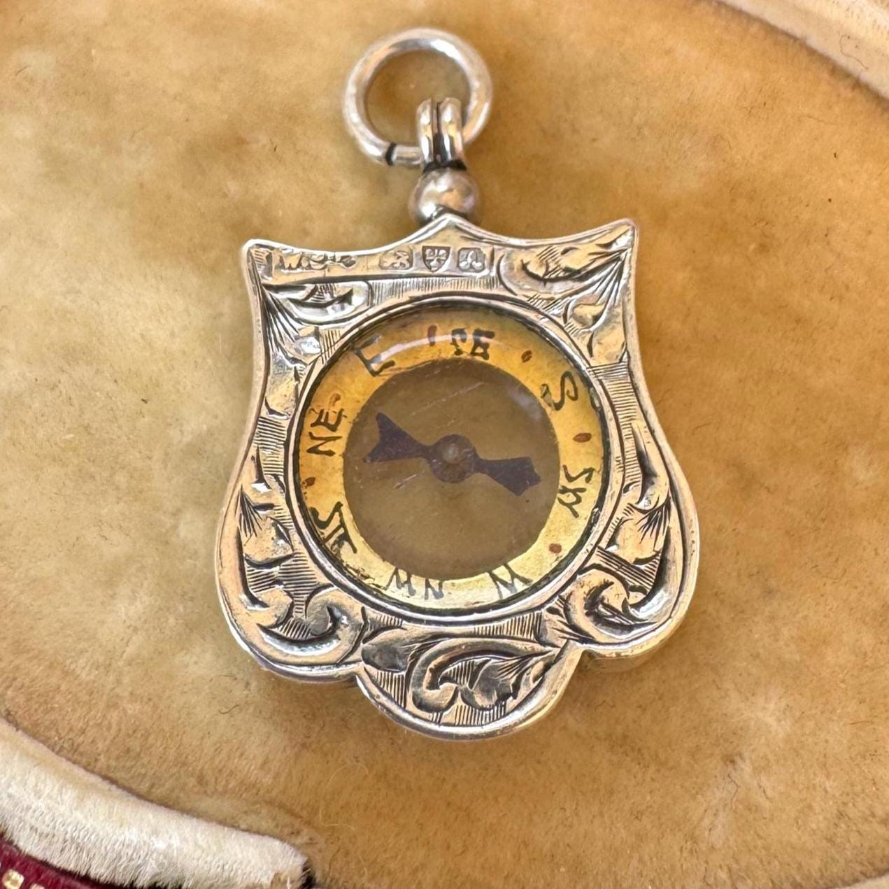 Antique Sterling Silver Working Compass Watch Fob | Chester 1901 Hallmarked Victorian Pendant