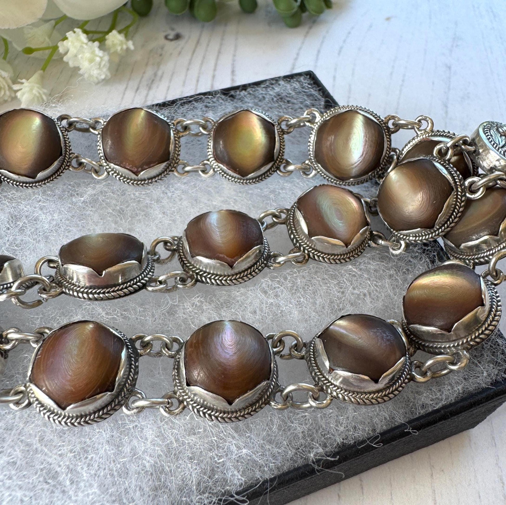 Exceptional Antique Arts and Crafts Necklace | Plum-Toned Cat's Eye Quartz Gemstones
