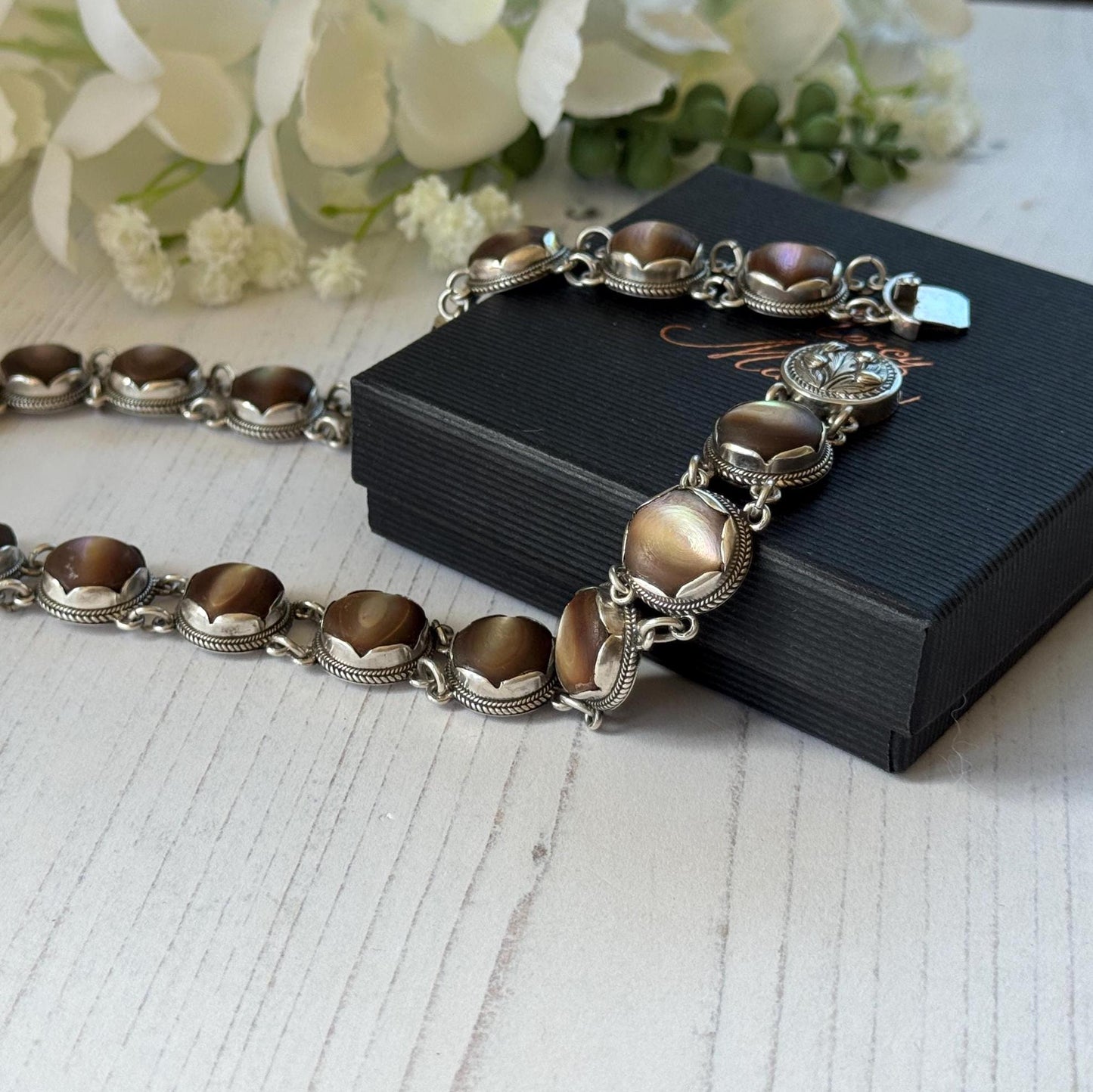 Exceptional Antique Arts and Crafts Necklace | Plum-Toned Cat's Eye Quartz Gemstones
