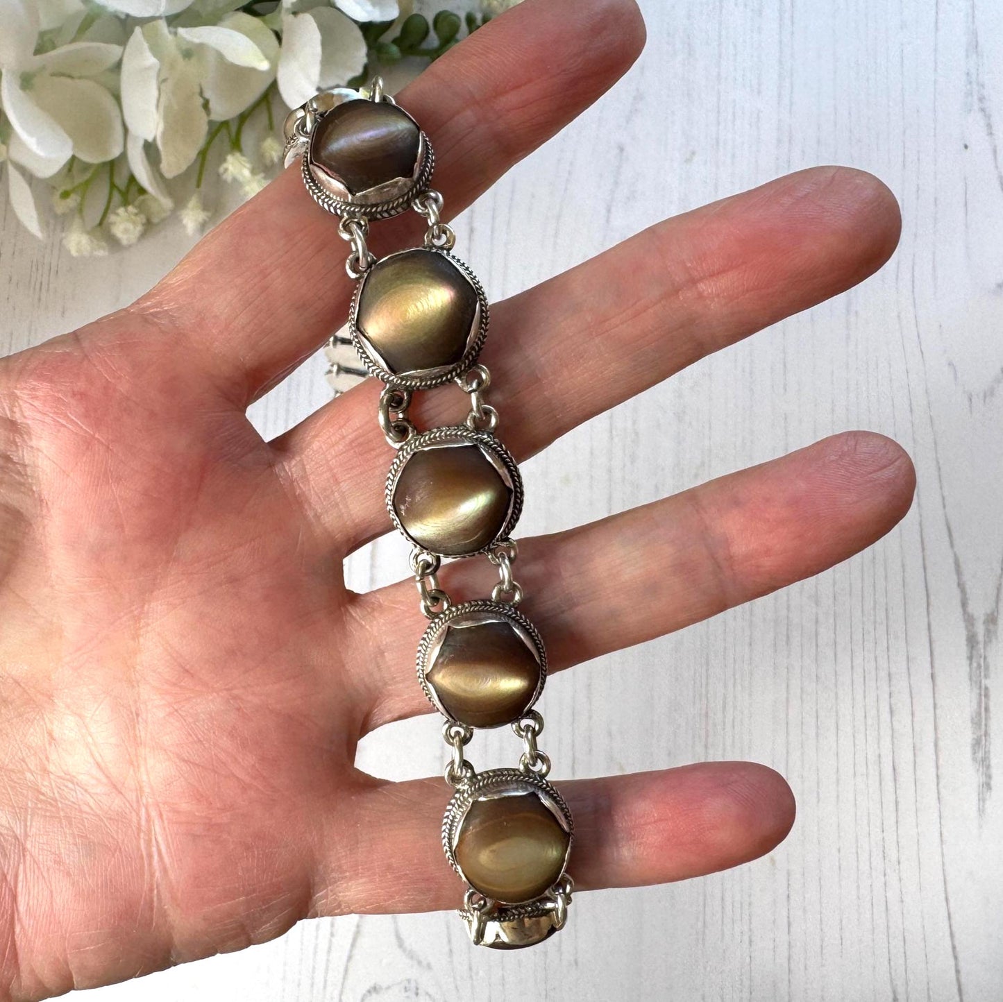 Exceptional Antique Arts and Crafts Necklace | Plum-Toned Cat's Eye Quartz Gemstones