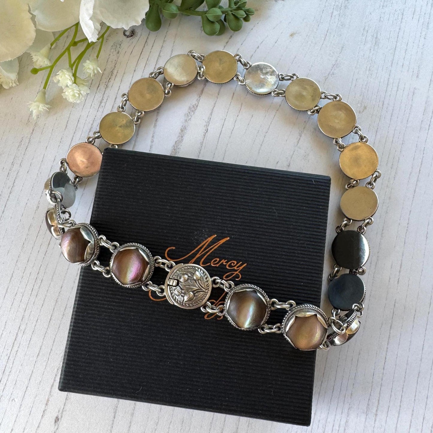 Exceptional Antique Arts and Crafts Necklace | Plum-Toned Cat's Eye Quartz Gemstones