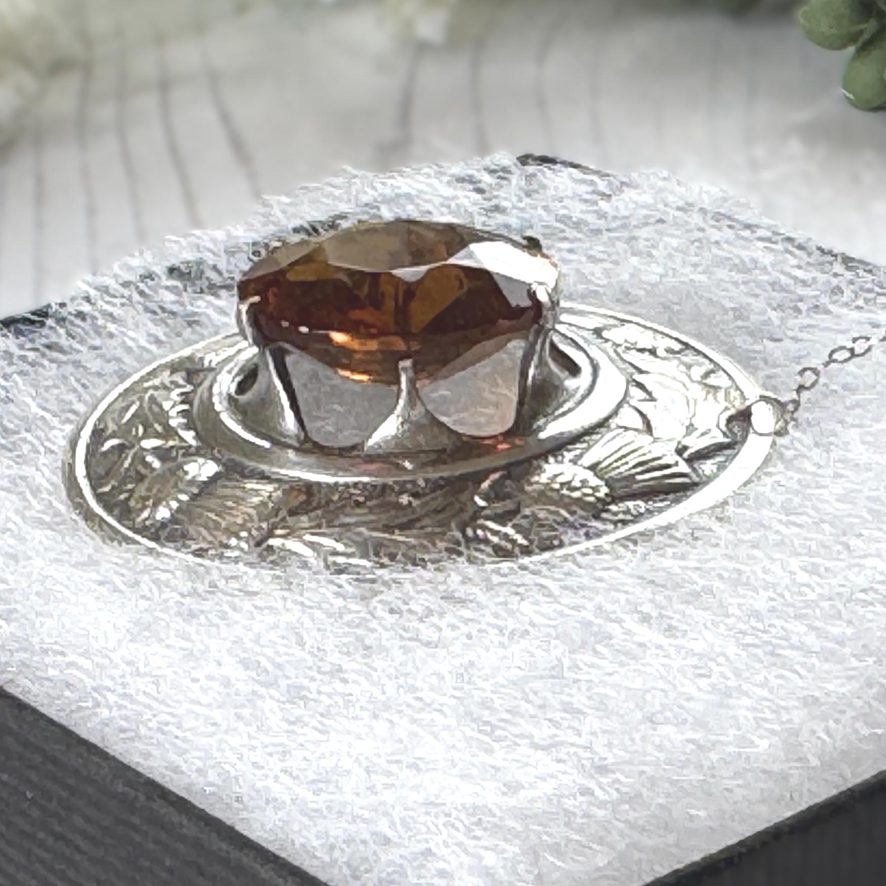 Vintage Scottish Silver Engraved Thistle Large Cairngorm Citrine Brooch, Highland Dress Plaid Pin