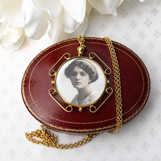 Antique Edwardian Rolled Gold Breloque Picture Pendant With Period Photo