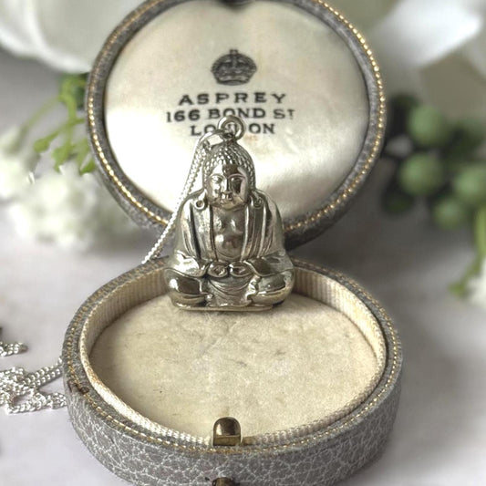 Vintage c.1930 Buddha Secret Compartment Pendant | Hidden Sliding Base | Sterling Silver Chain