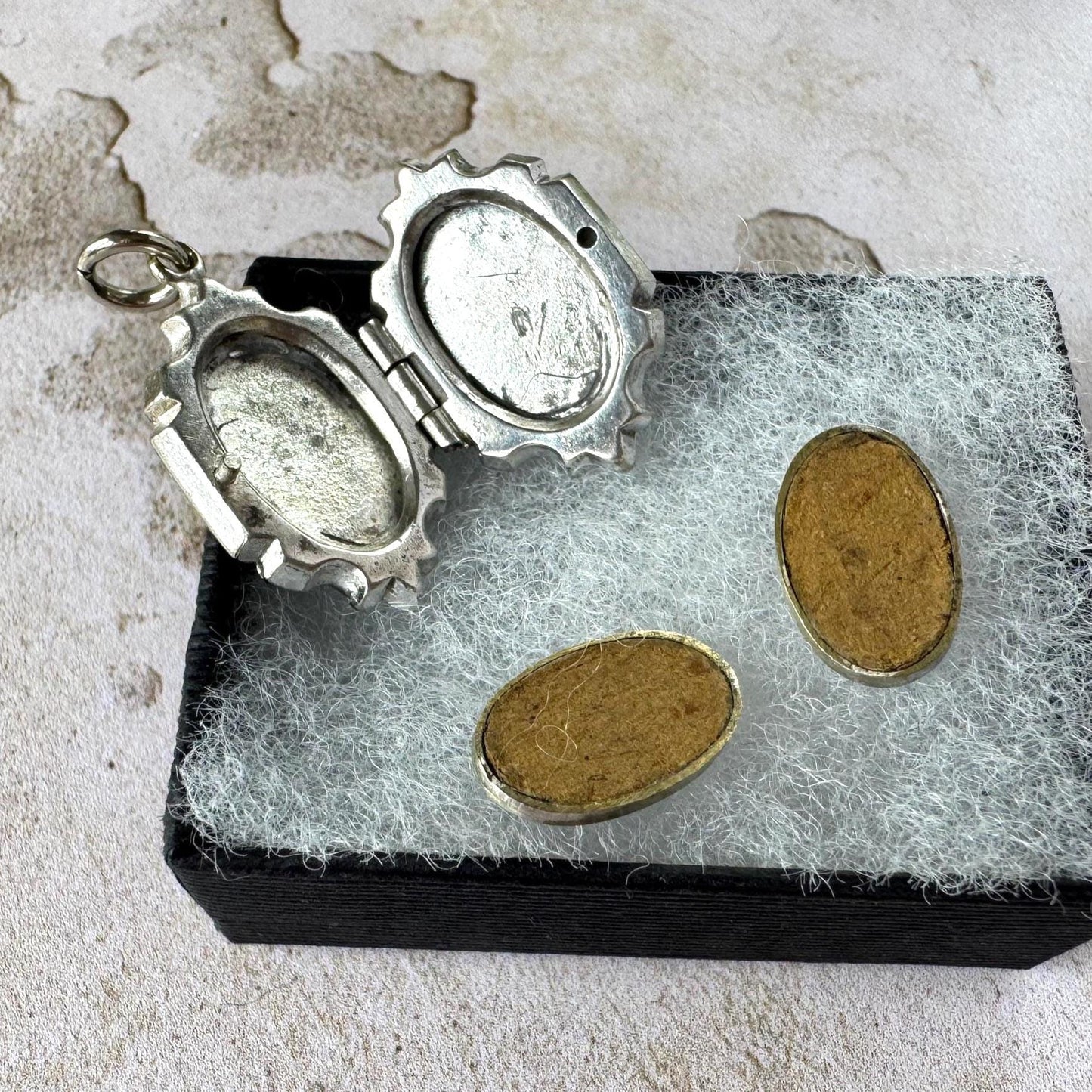 Antique Victorian Sterling Silver Locket Necklace, Engraved Double Sided Photo Breloque Charm