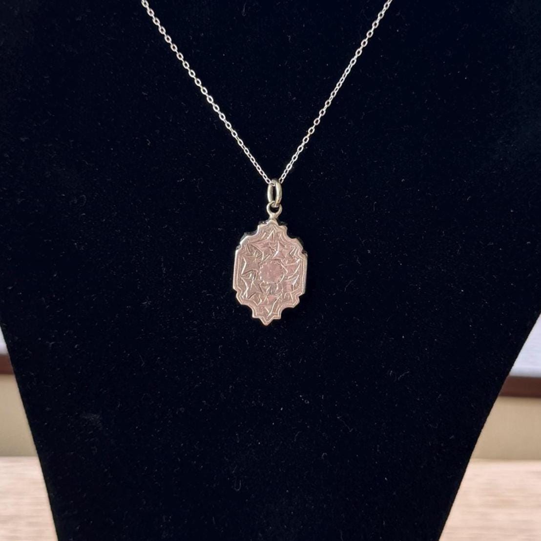 Antique Victorian Sterling Silver Locket Necklace, Engraved Double Sided Photo Breloque Charm