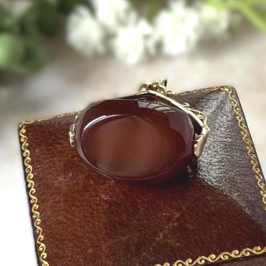 Vintage 9ct Gold Carnelian Spinner Fob Pendant, Hallmarked London 1965