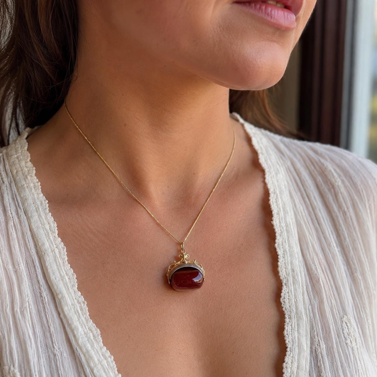 Vintage 9ct Gold Carnelian Spinner Fob Pendant, Hallmarked London 1965