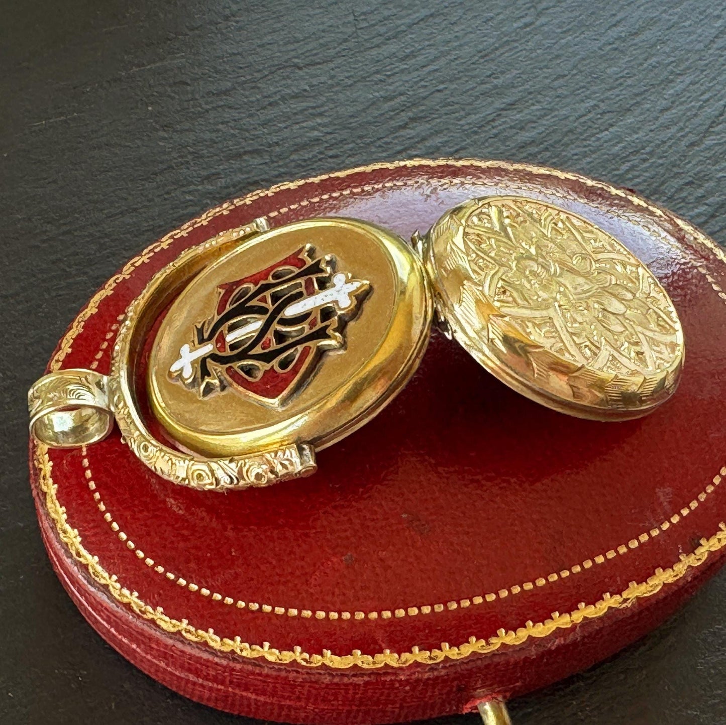 Victorian Gold Vermeil & Enamel Love Token Spinner Locket Pendant: Amity Eternity Infinity (AEI)