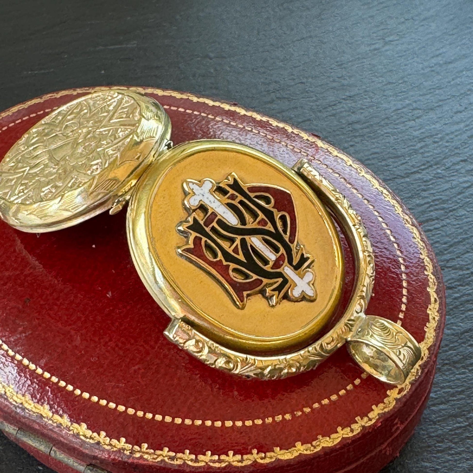 Victorian Gold Vermeil & Enamel Love Token Spinner Locket Pendant: Amity Eternity Infinity (AEI)