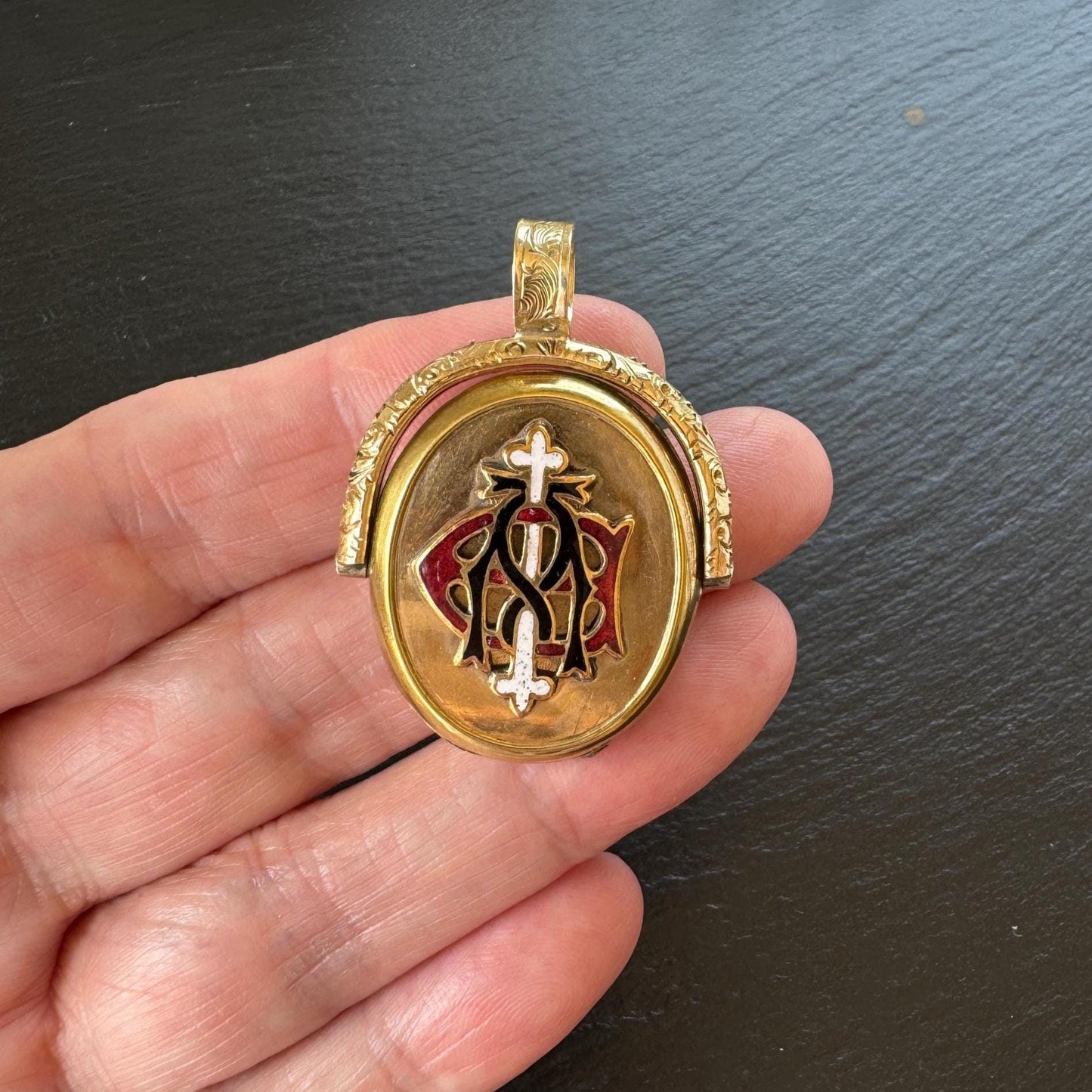 Victorian Gold Vermeil & Enamel Love Token Spinner Locket Pendant: Amity Eternity Infinity (AEI)