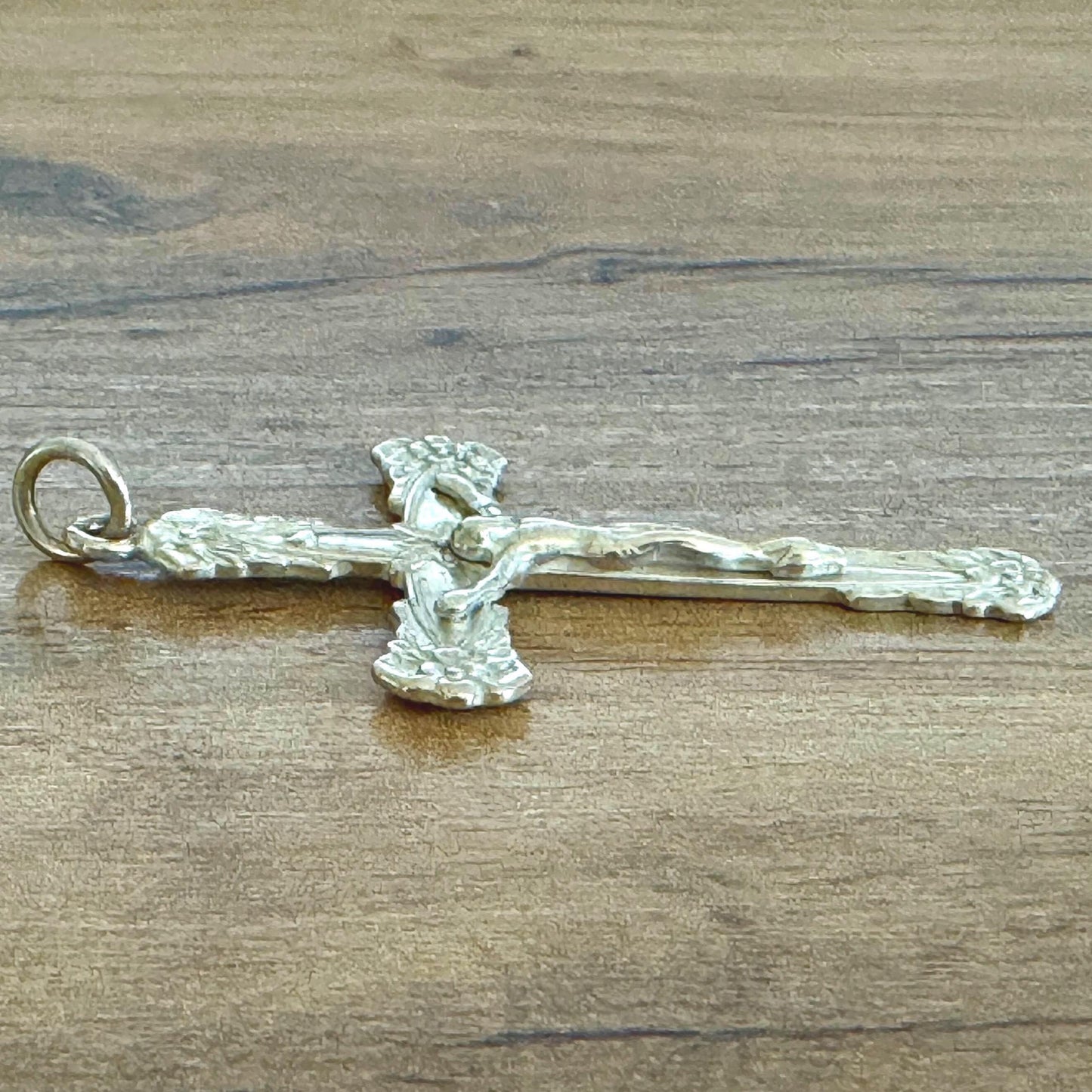 Vintage Sterling Silver Art Nouveau Revival Crucifix Pendant & Belcher Chain