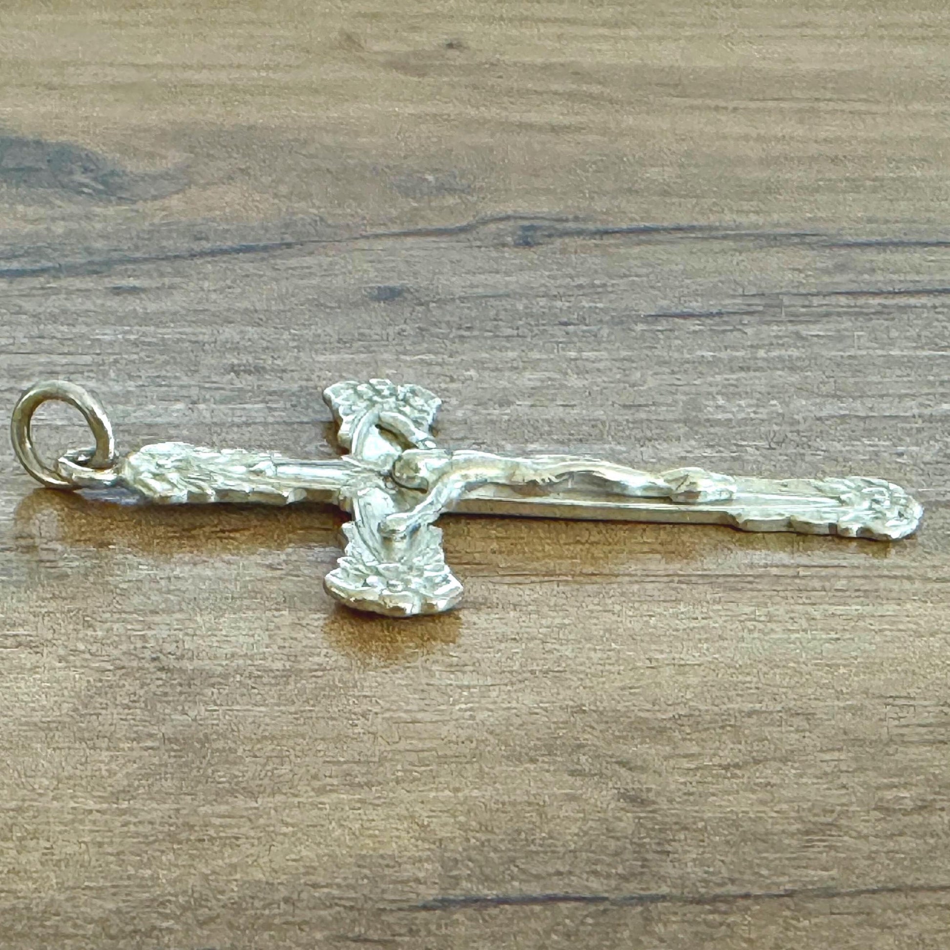 Vintage Sterling Silver Art Nouveau Revival Crucifix Pendant & Belcher Chain