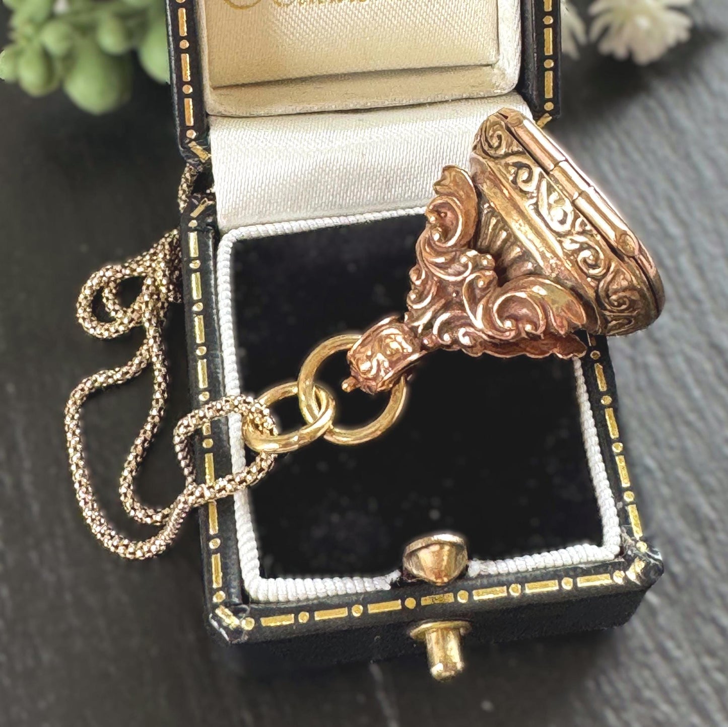Antique Gold Gilded Victorian Locket Fob Pendant With Concealed Compartment