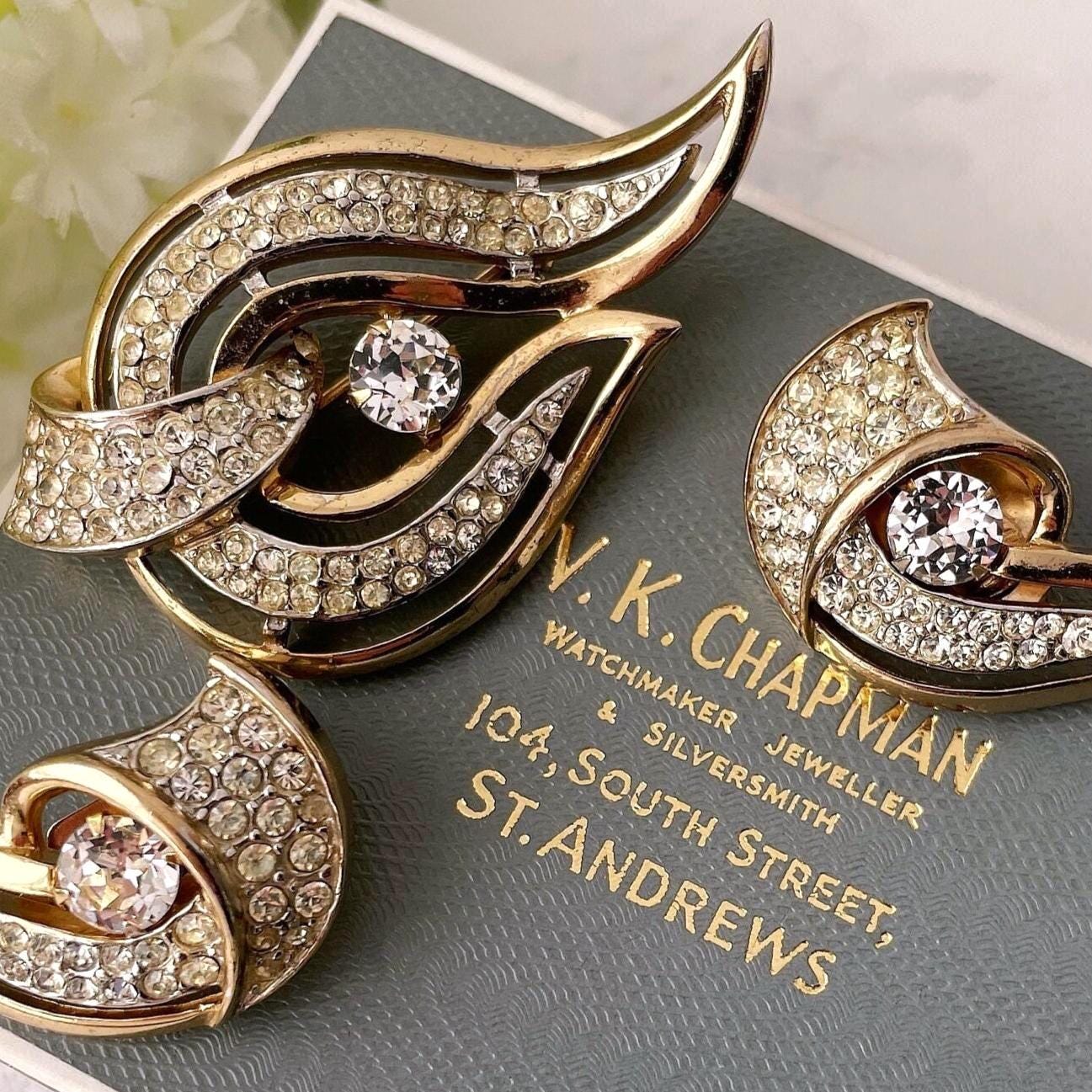 Vintage 1950s Kramer NY Brooch & Clip Earring Set