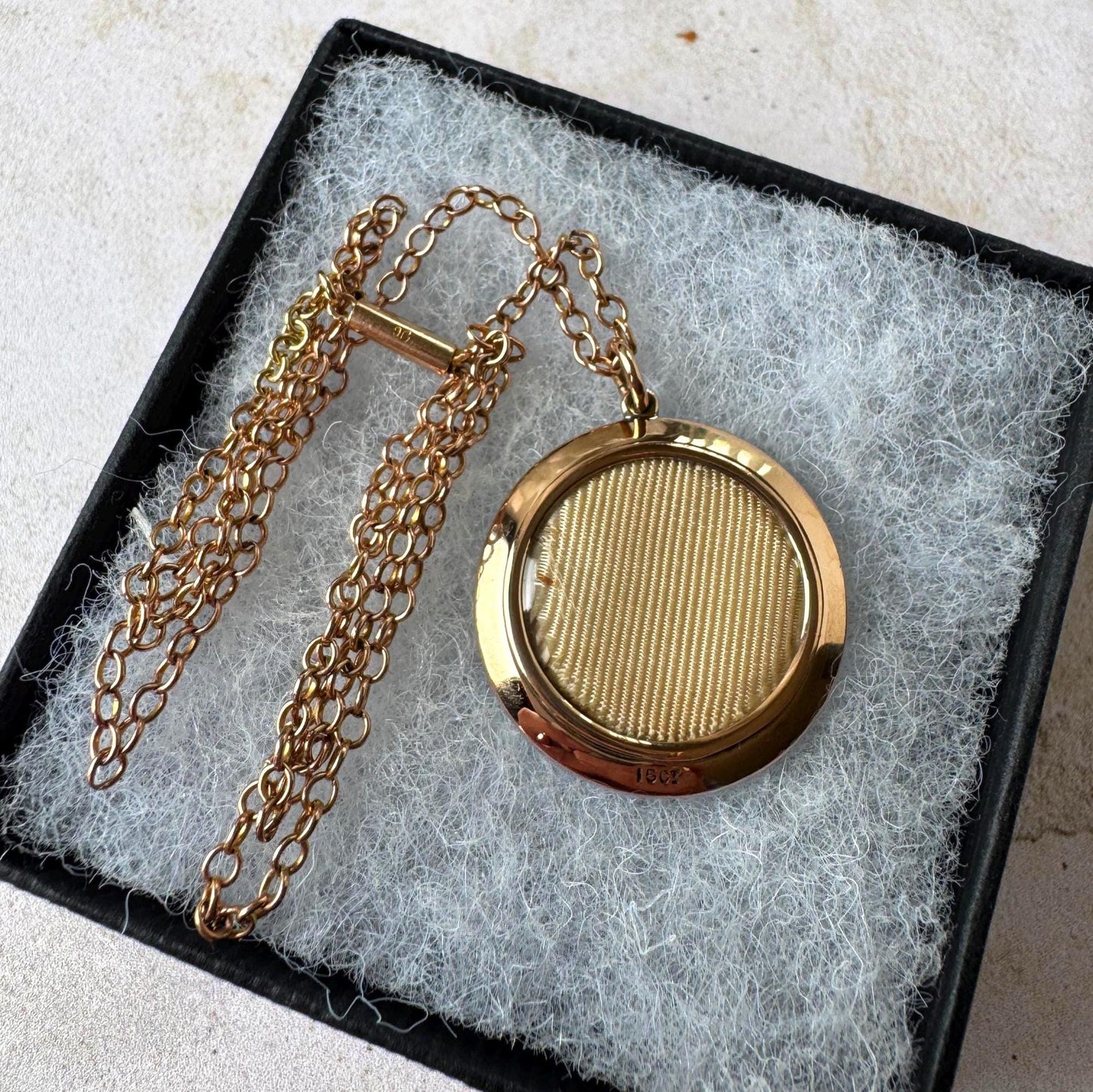 Antique Edwardian 15ct Gold Blue Guilloché Enamel Picture Locket with Seed Pearls, Optional Chain