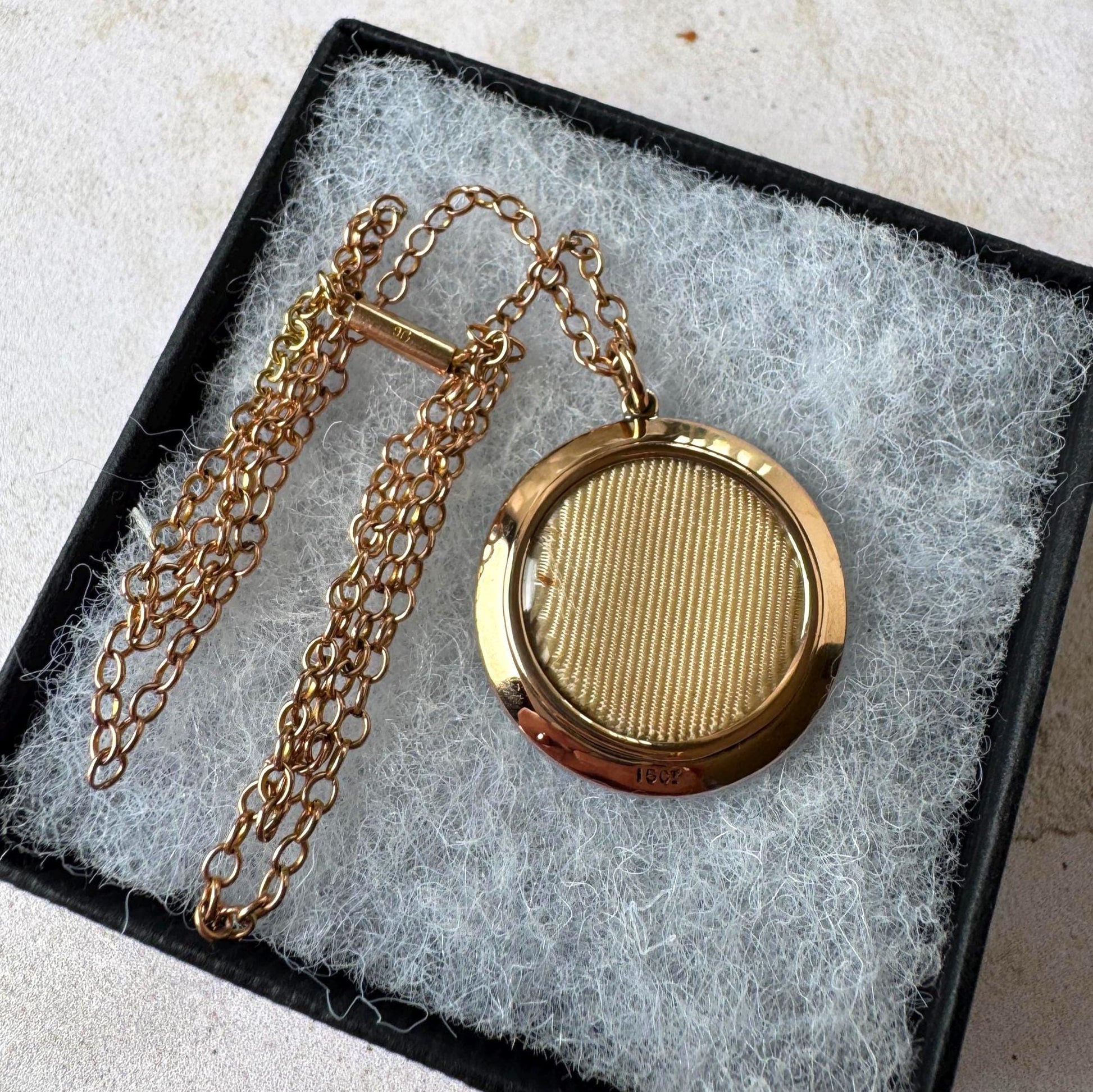 Antique Edwardian 15ct Gold Blue Guilloché Enamel Picture Locket with Seed Pearls, Optional Chain