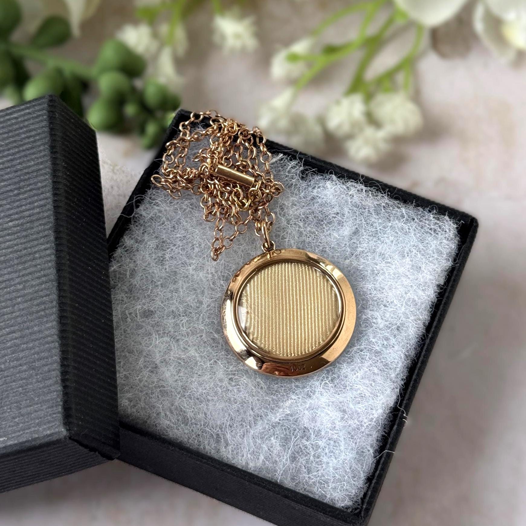 Antique Edwardian 15ct Gold Blue Guilloché Enamel Picture Locket with Seed Pearls, Optional Chain