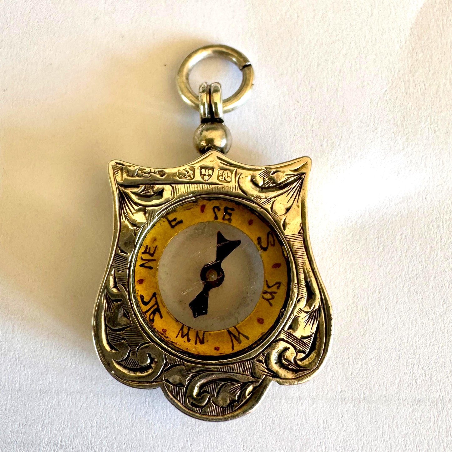 Antique Sterling Silver Working Compass Watch Fob | Chester 1901 Hallmarked Victorian Pendant