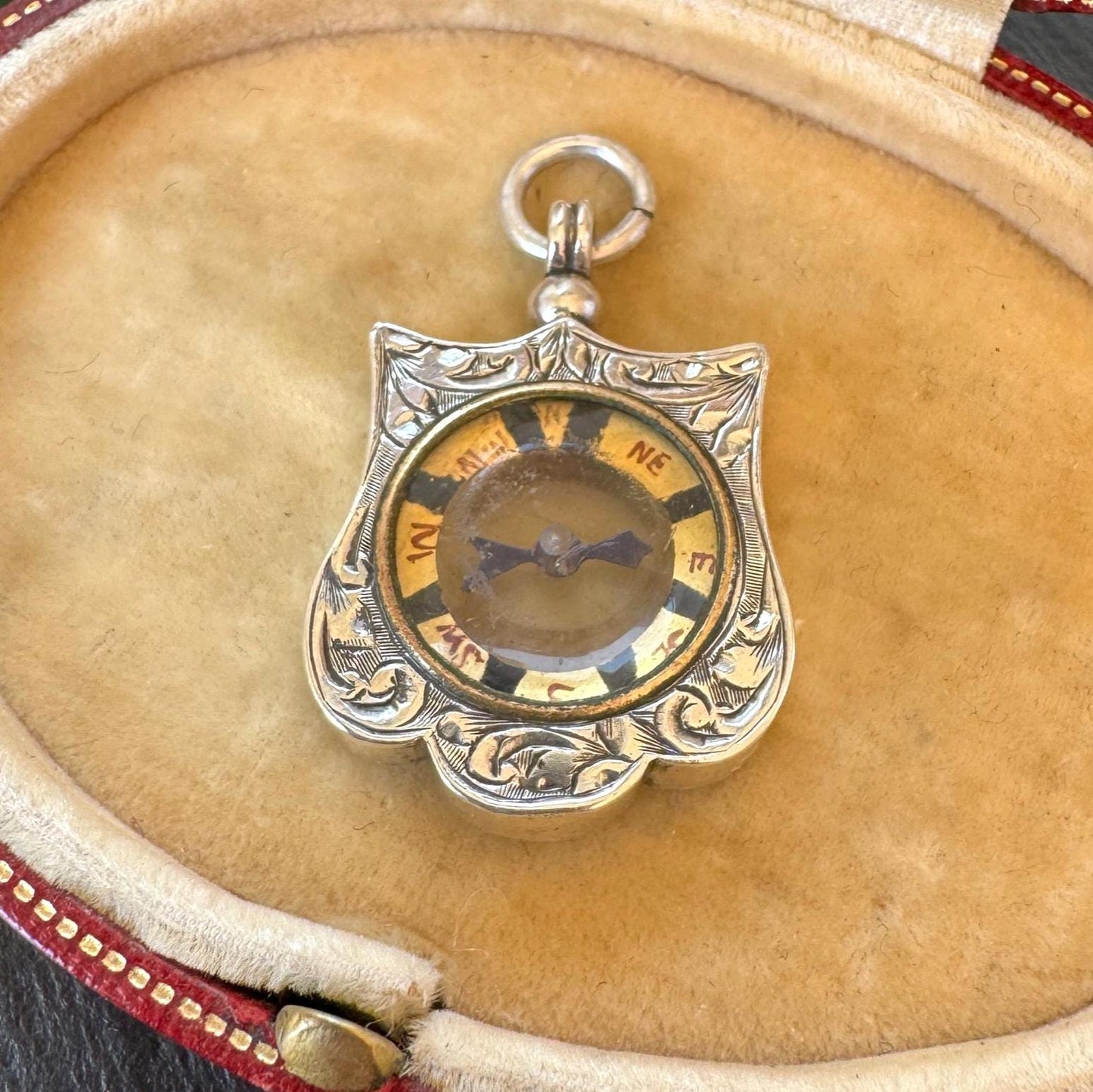 Antique Sterling Silver Working Compass Watch Fob | Chester 1901 Hallmarked Victorian Pendant