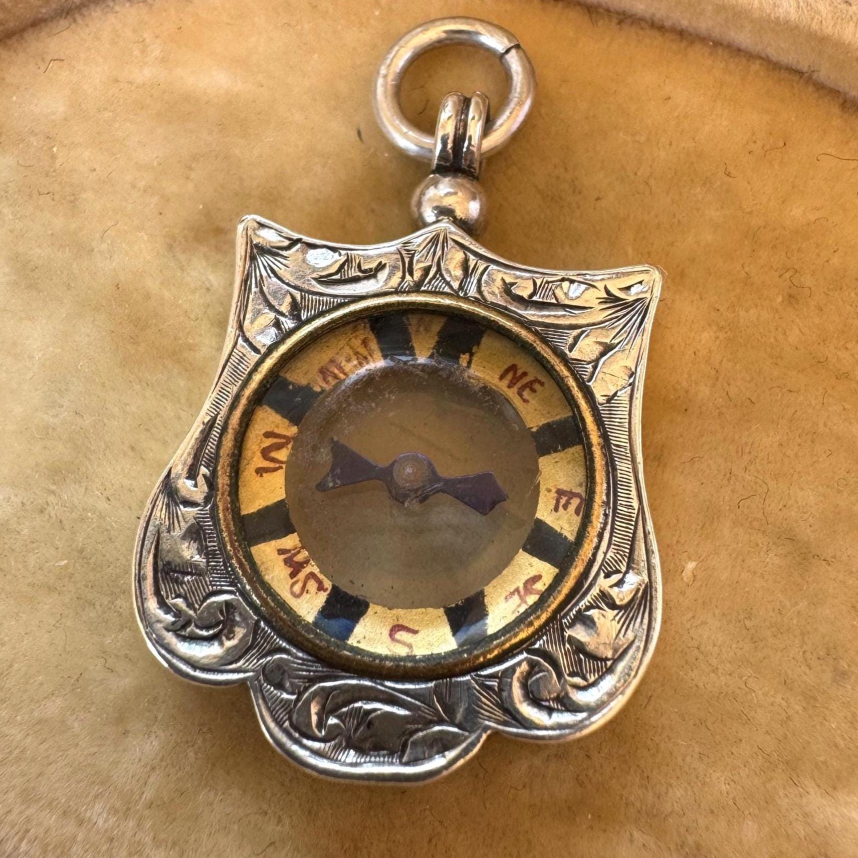 Antique Sterling Silver Working Compass Watch Fob | Chester 1901 Hallmarked Victorian Pendant