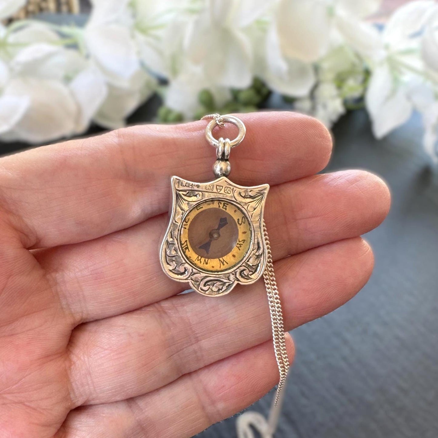 Antique Sterling Silver Working Compass Watch Fob | Chester 1901 Hallmarked Victorian Pendant