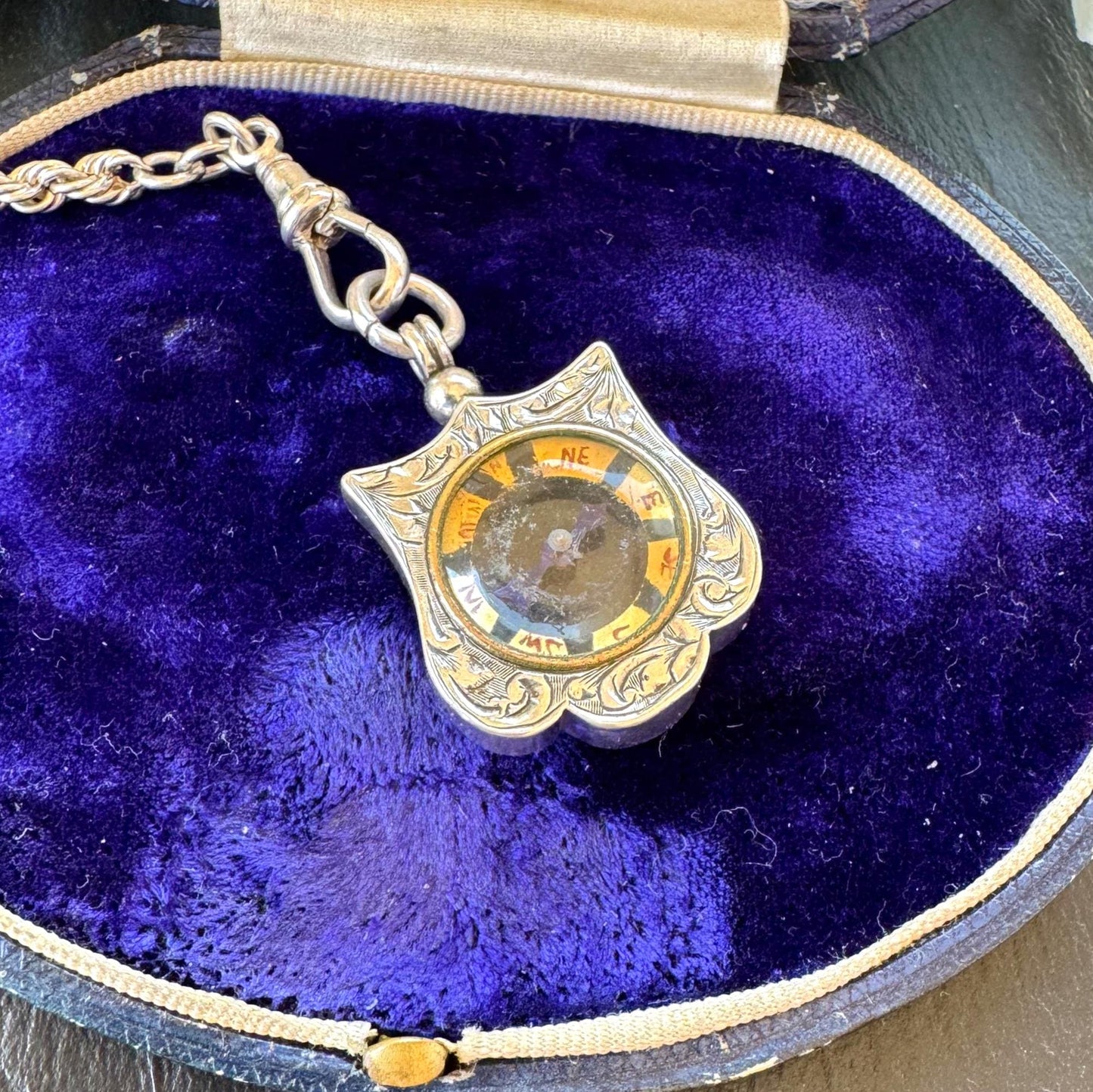 Antique Sterling Silver Working Compass Watch Fob | Chester 1901 Hallmarked Victorian Pendant