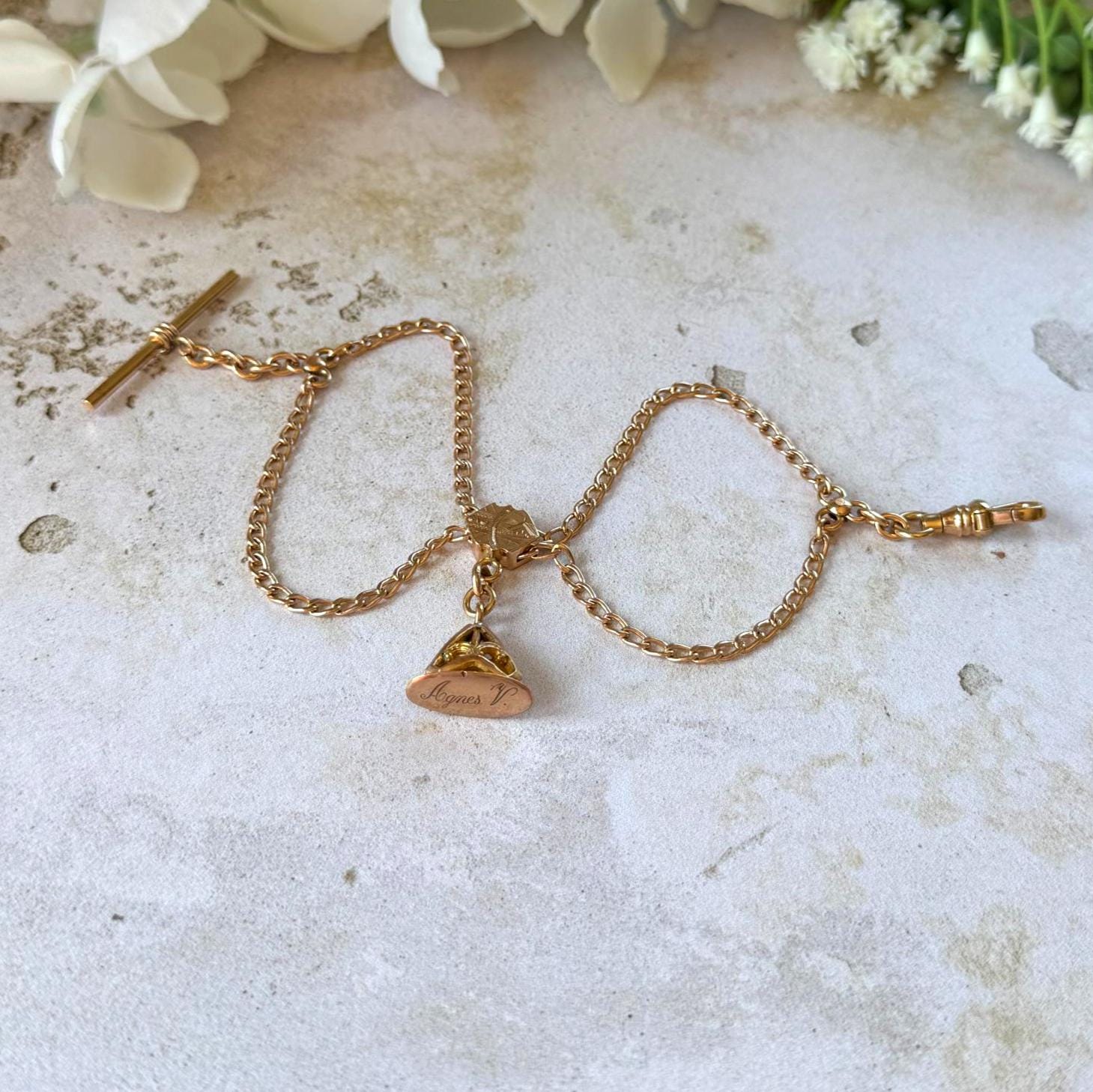 Antique Victorian Rose Gold Albertina Bracelet, Rolled Gold Watch Chain, c1880