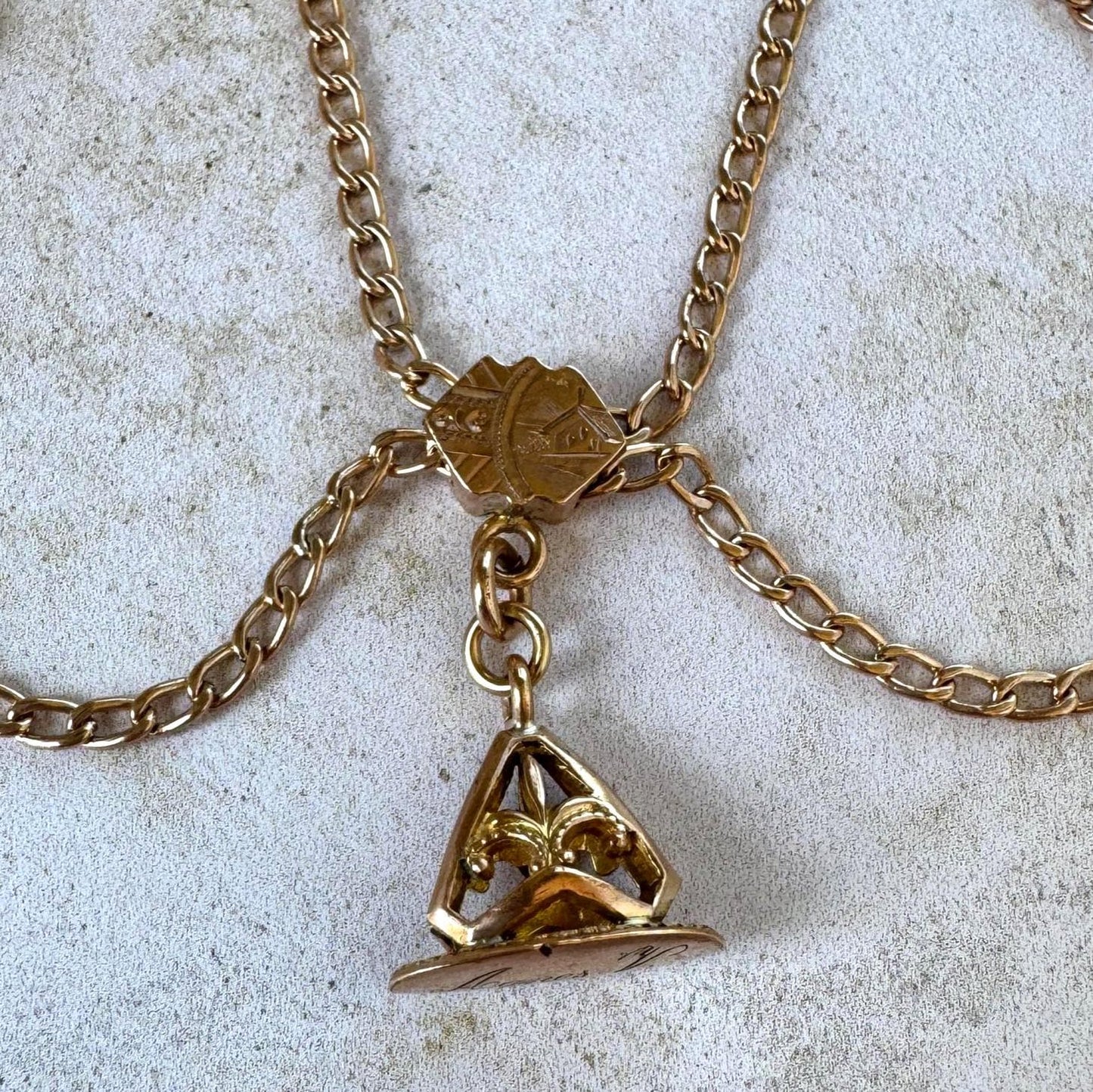 Antique Victorian Rose Gold Albertina Bracelet, Rolled Gold Watch Chain, c1880