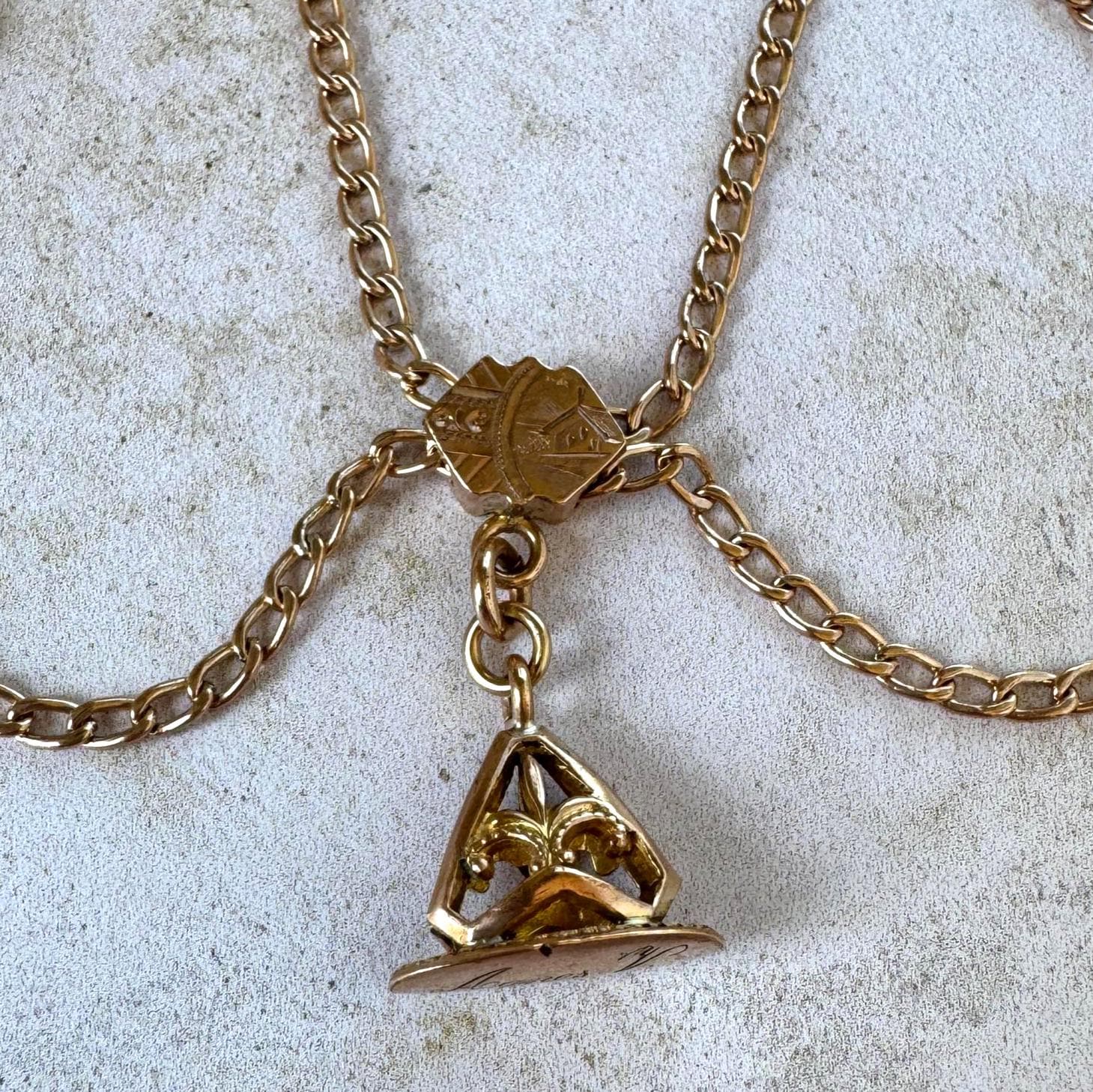 Antique Victorian Rose Gold Albertina Bracelet, Rolled Gold Watch Chain, c1880