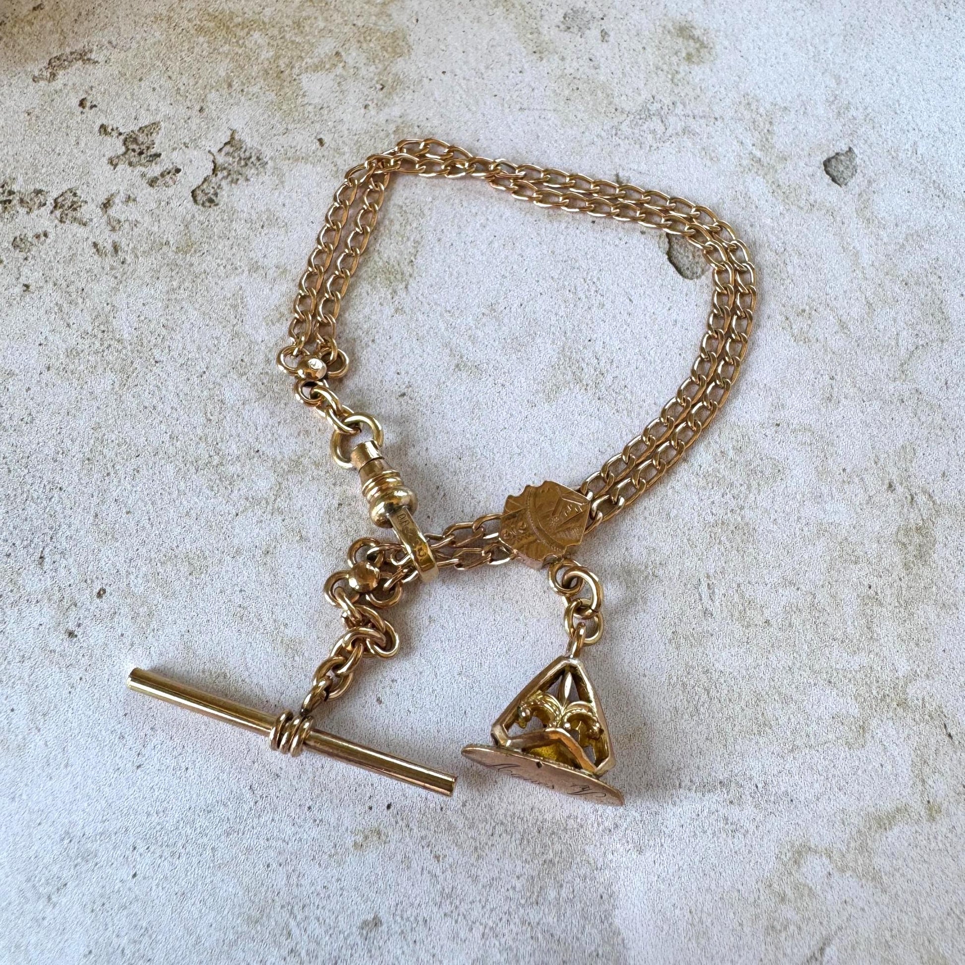 Antique Victorian Rose Gold Albertina Bracelet, Rolled Gold Watch Chain, c1880