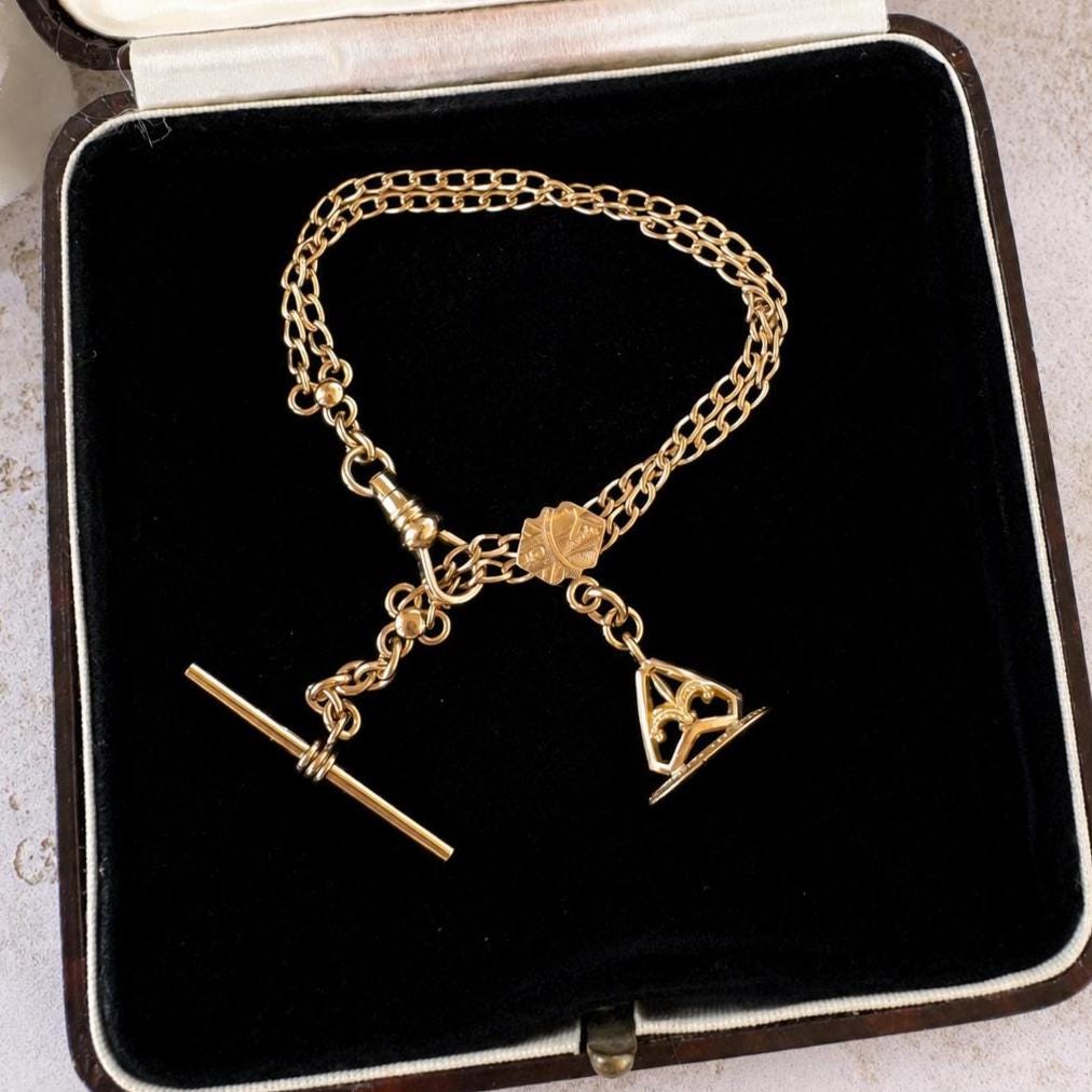 Antique Victorian Rose Gold Albertina Bracelet, Rolled Gold Watch Chain, c1880