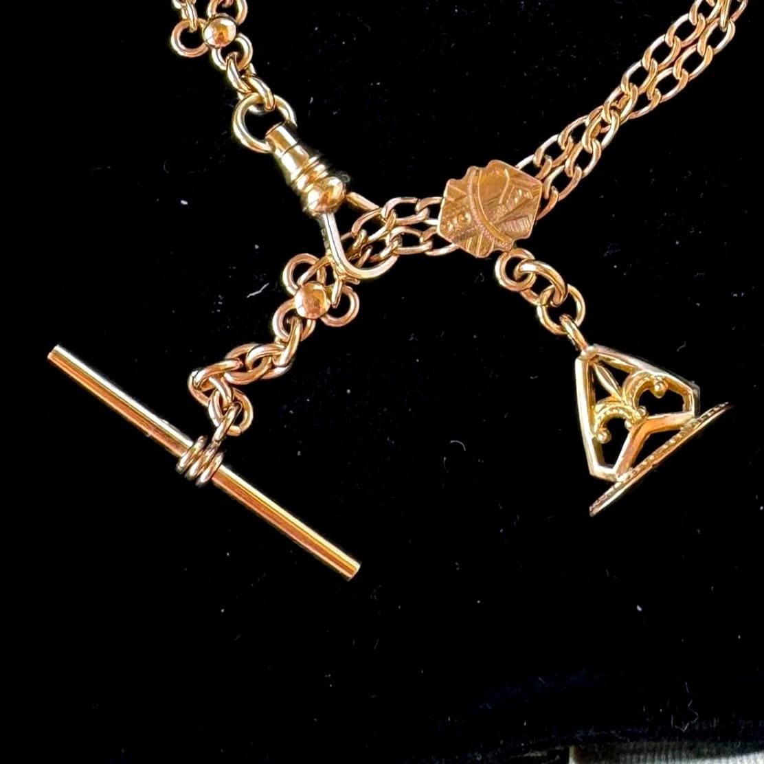 Antique Victorian Rose Gold Albertina Bracelet, Rolled Gold Watch Chain, c1880