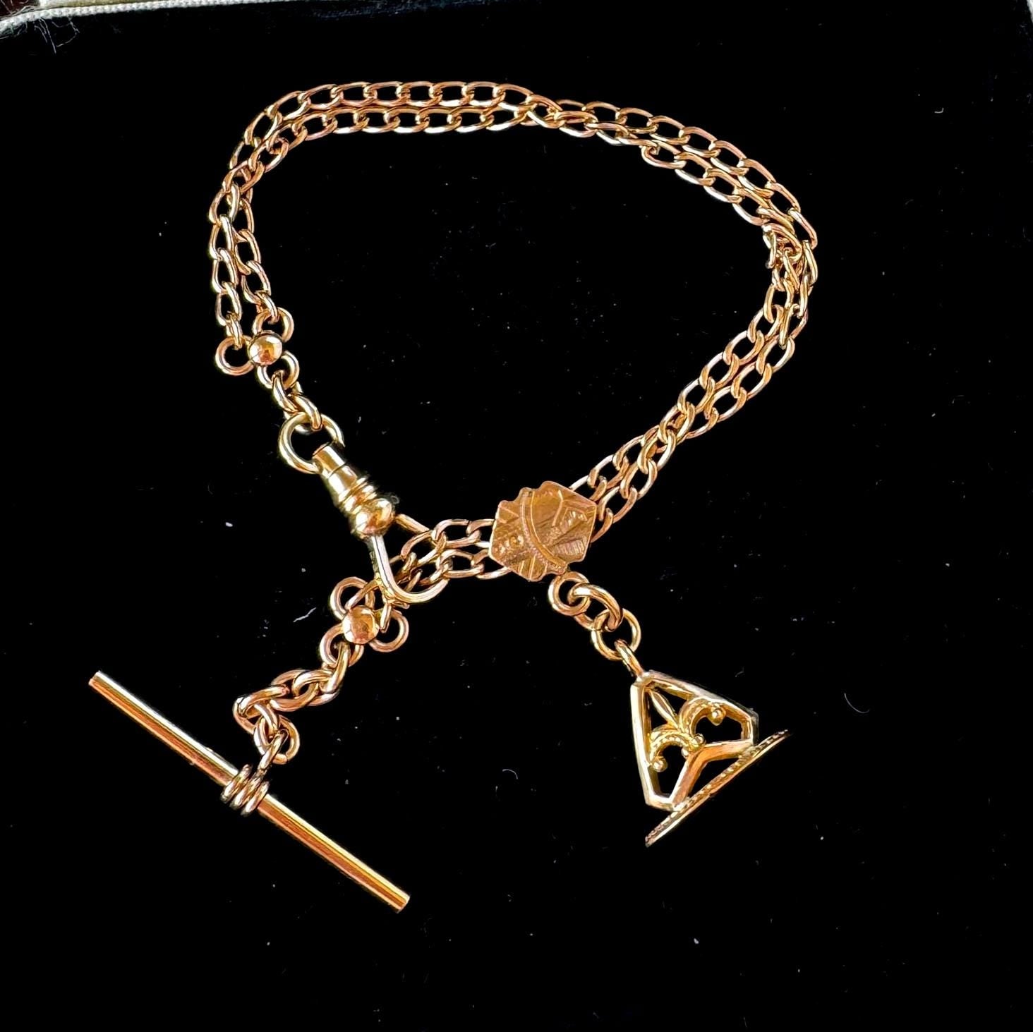 Antique Victorian Rose Gold Albertina Bracelet, Rolled Gold Watch Chain, c1880