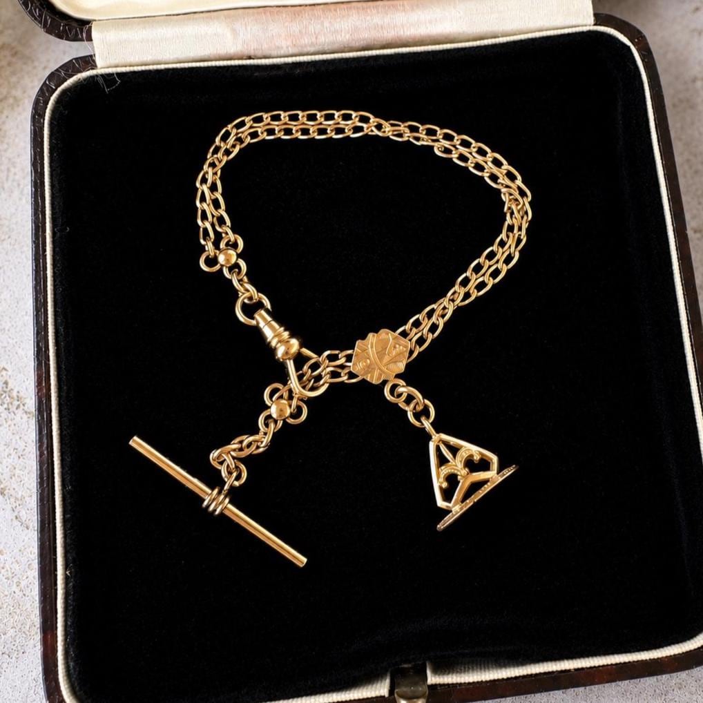 Antique Victorian Rose Gold Albertina Bracelet, Rolled Gold Watch Chain, c1880